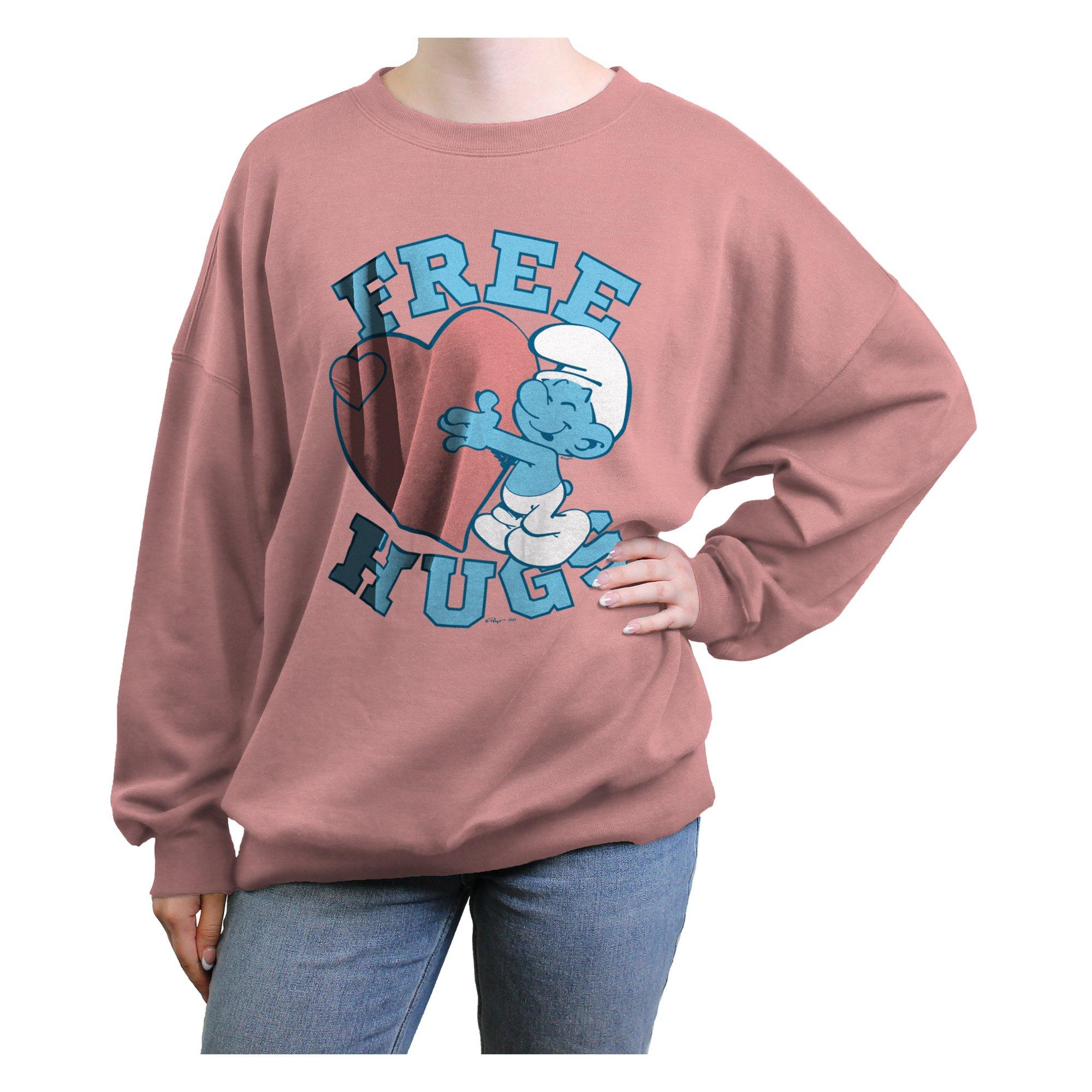 The Smurfs Free Hugs Girls Oversized Sweatshirt, DESERTPNK, hi-res