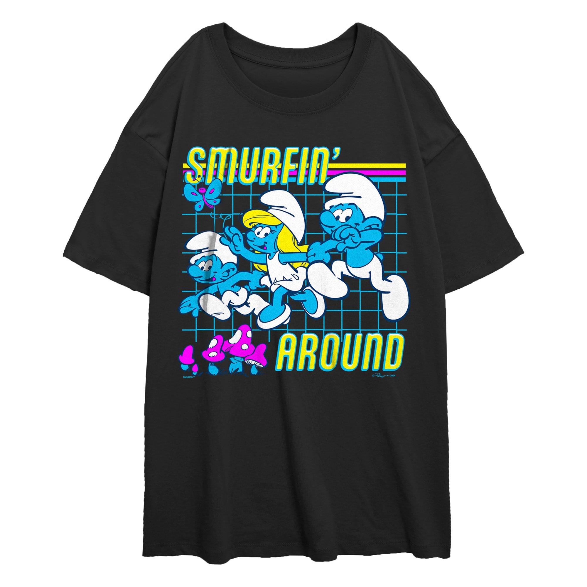 The Smurfs Smurfin' Around Girls Oversized T-Shirt, BLACK, hi-res