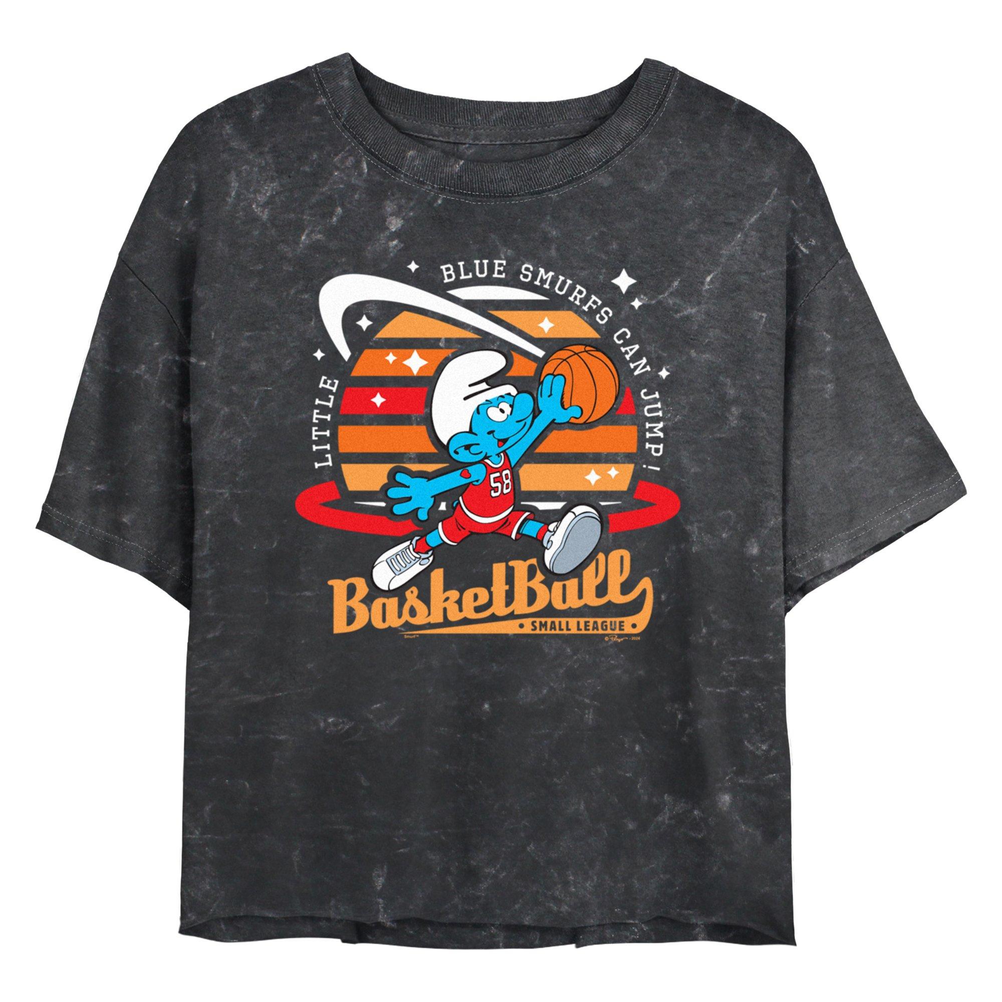The Smurfs Can Jump Girls Mineral Wash Crop T-Shirt, BLACK, hi-res