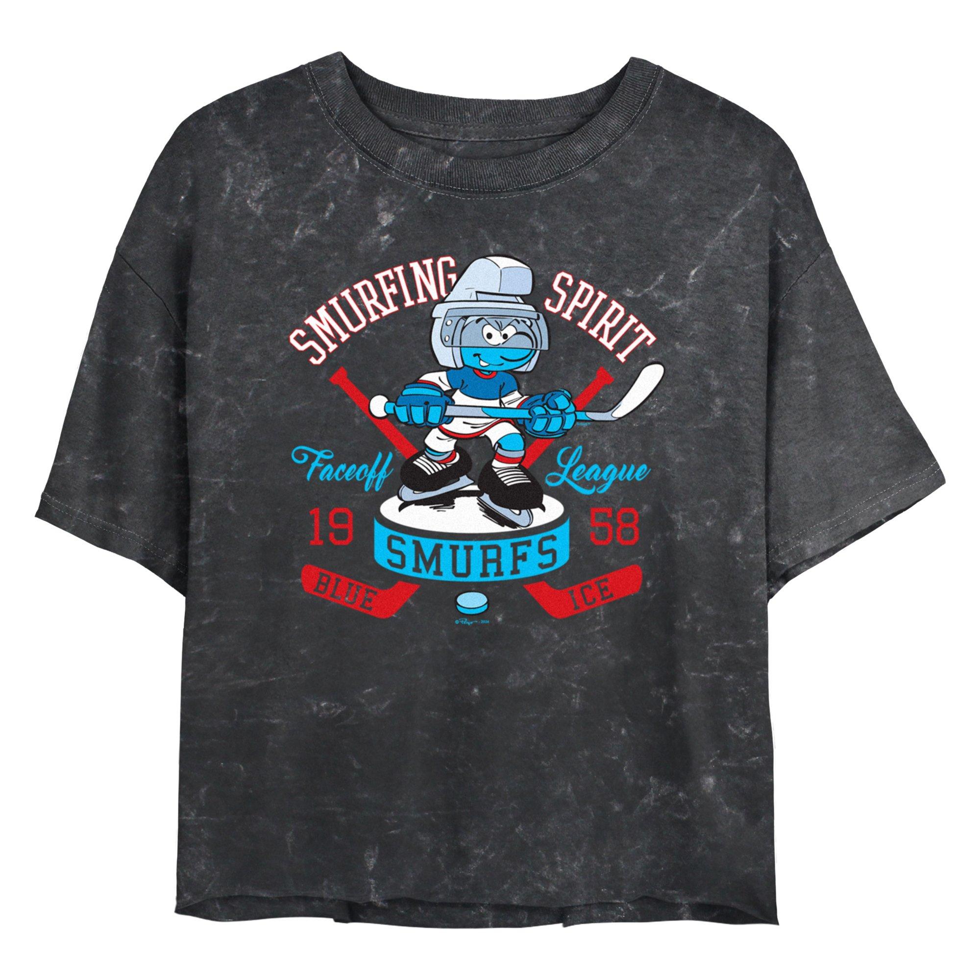 The Smurfs Smurfing Spirit Girls Mineral Wash Crop T-Shirt, BLACK, hi-res