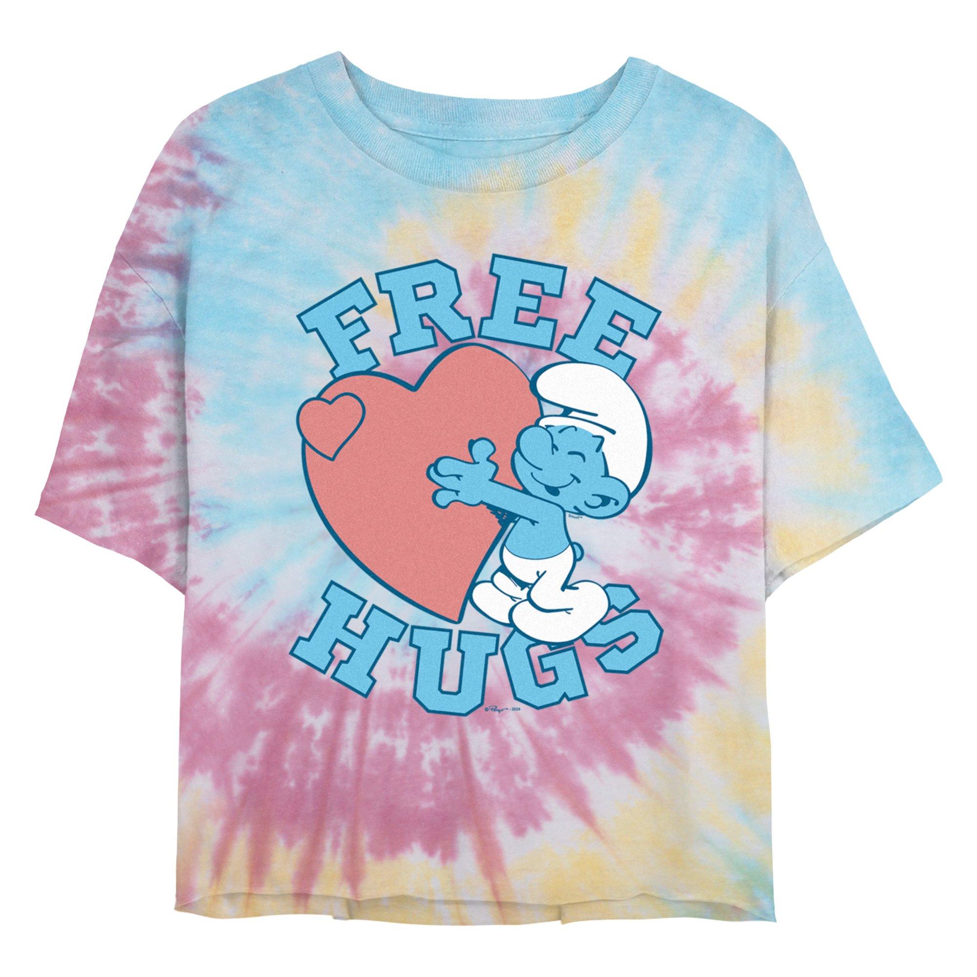 The Smurfs Free Hugs Girls Tie-Dye Crop T-Shirt, BLUPNKLY, hi-res