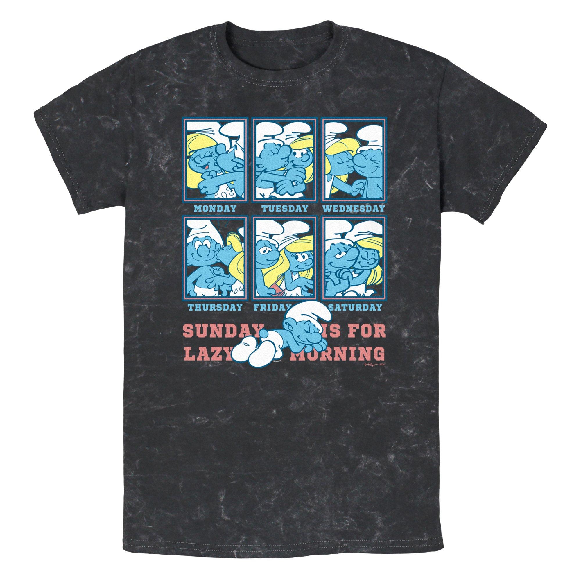 The Smurfs Lazy Mornings Mineral Wash T-Shirt, BLACK, hi-res