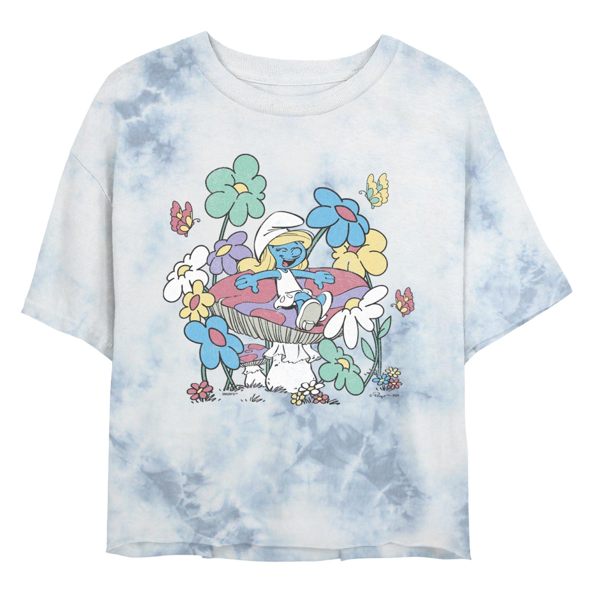 The Smurfs Smurfette Mushroom Life Girls Tie-Dye Crop T-Shirt, WHITEBLUE, hi-res