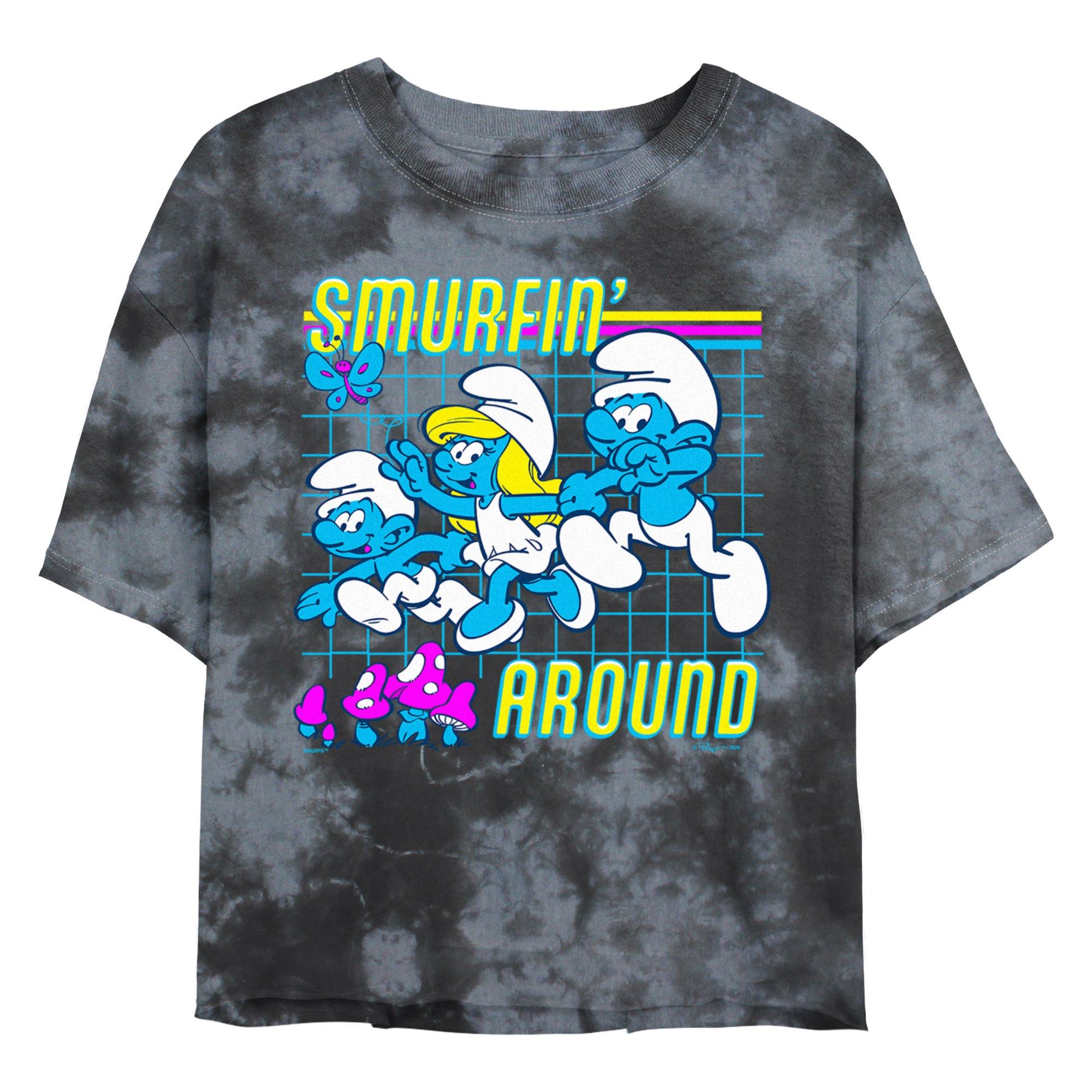 The Smurfs Smurfin' Around Girls Tie-Dye Crop T-Shirt, BLKCHAR, hi-res