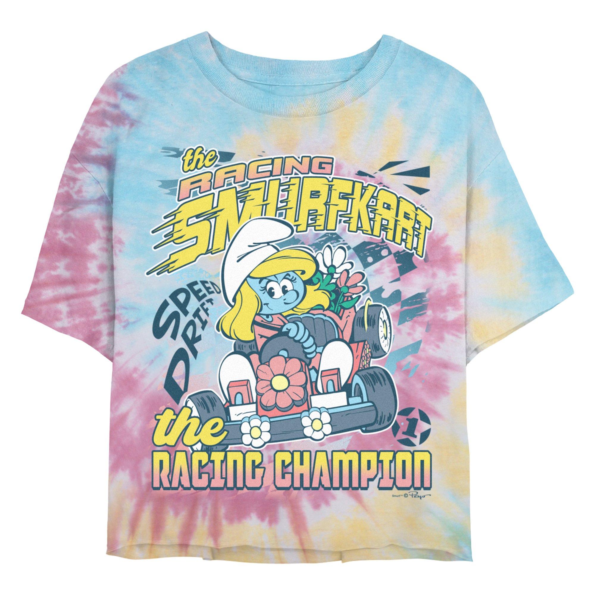 The Smurfs Smurfette Racing Champ Girls Tie-Dye Crop T-Shirt, BLUPNKLY, hi-res