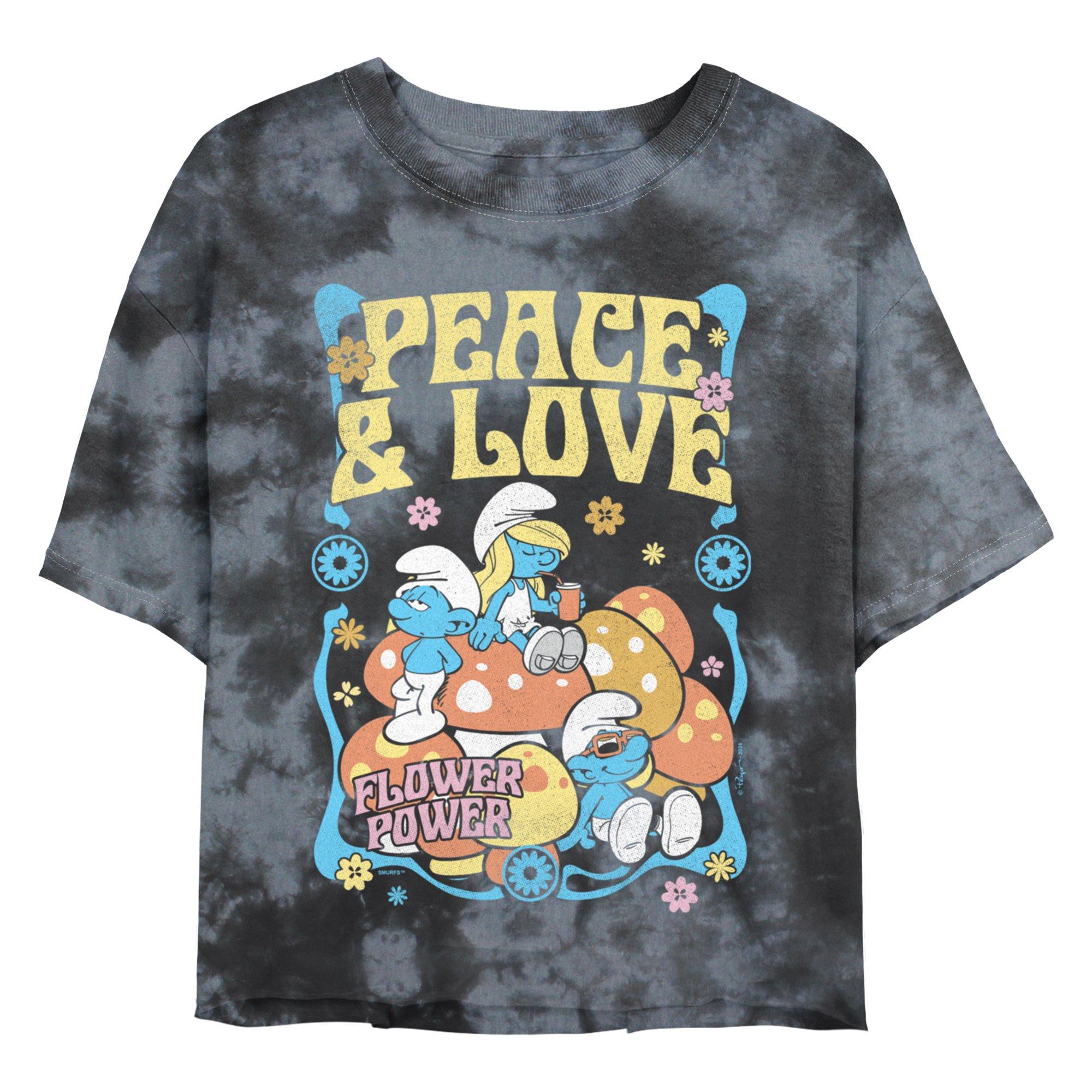 The Smurfs Flower Power Girls Tie-Dye Crop T-Shirt, BLKCHAR, hi-res