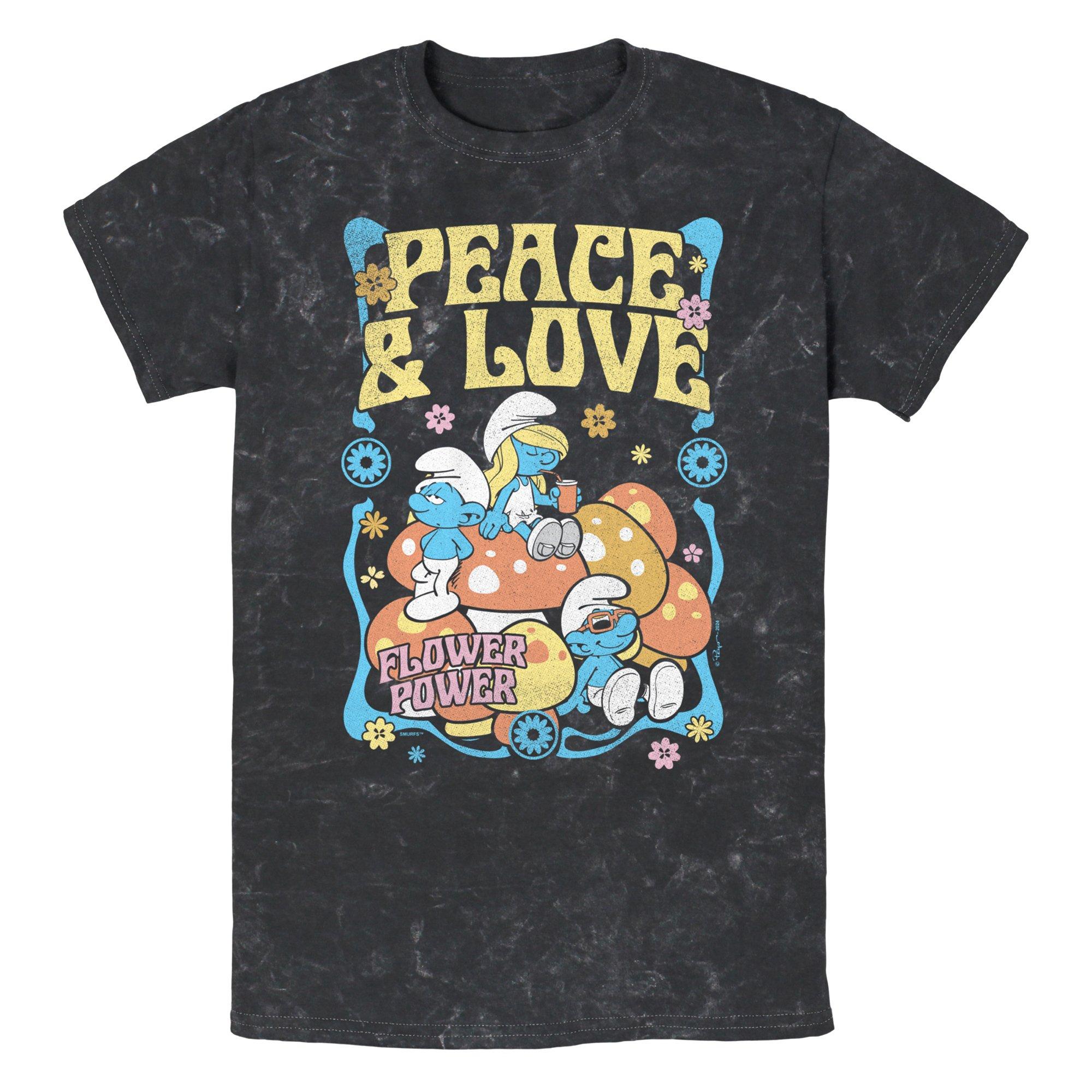 The Smurfs Flower Power Mineral Wash T-Shirt, BLACK, hi-res