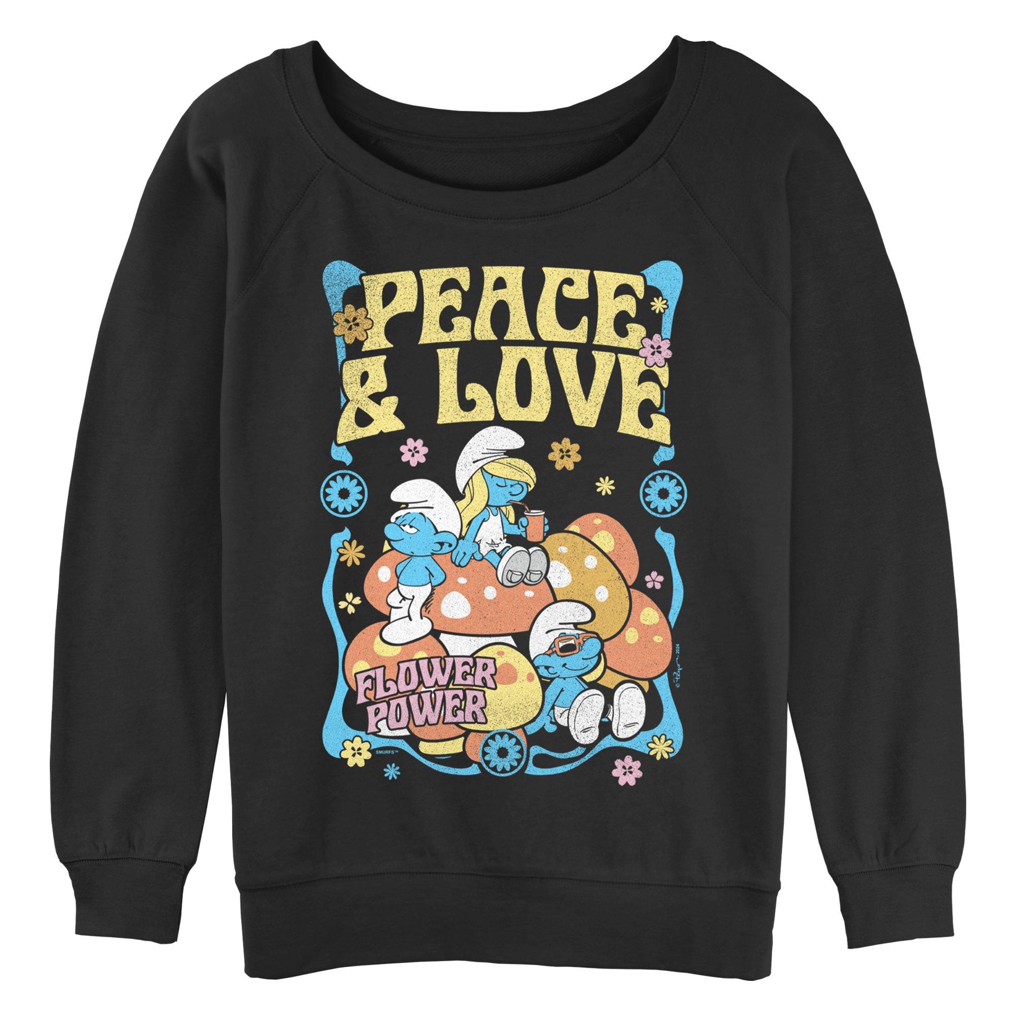 The Smurfs Flower Power Girls Slouchy Sweatshirt, BLACK, hi-res