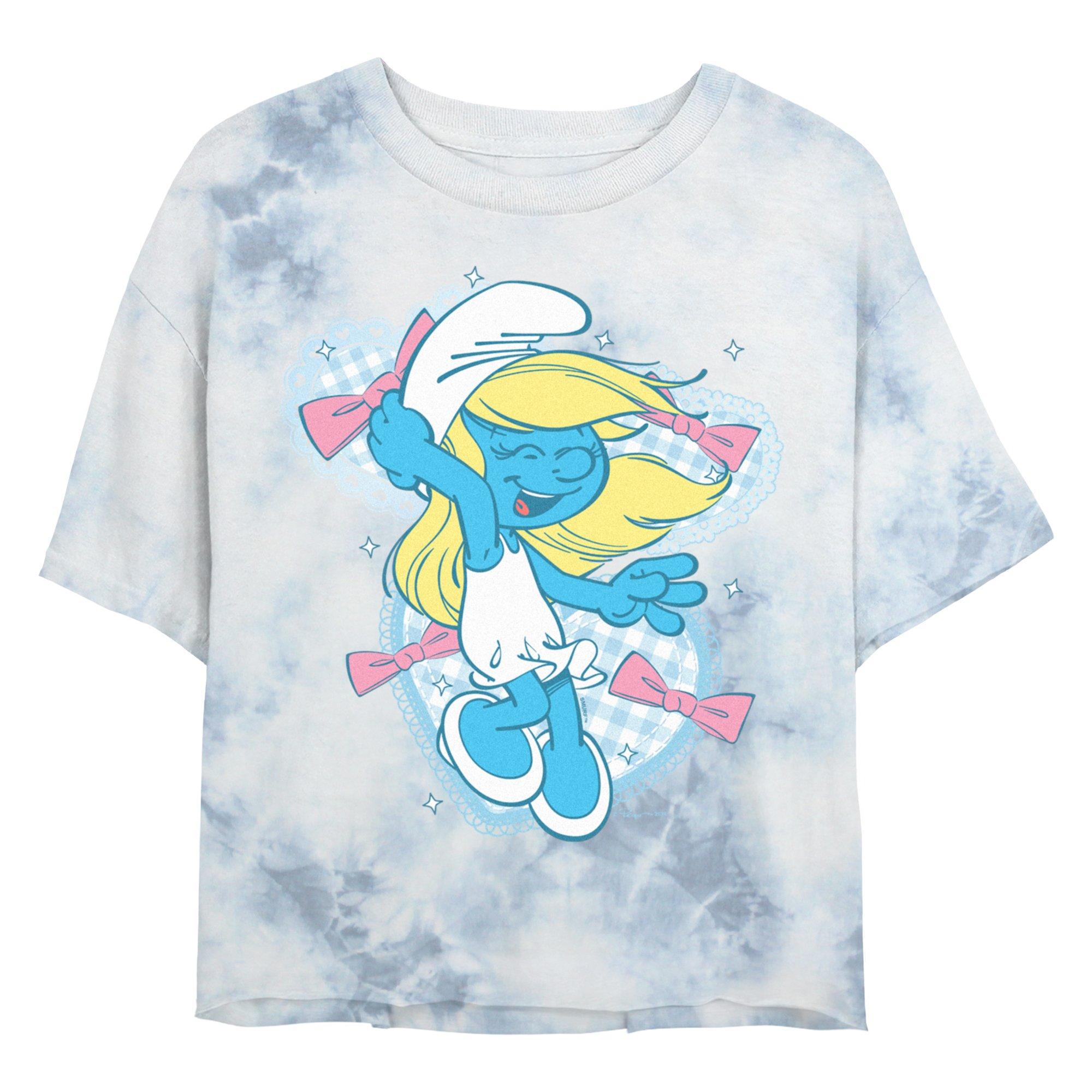 The Smurfs Coquette Smurfette Girls Tie-Dye Crop T-Shirt, WHITEBLUE, hi-res
