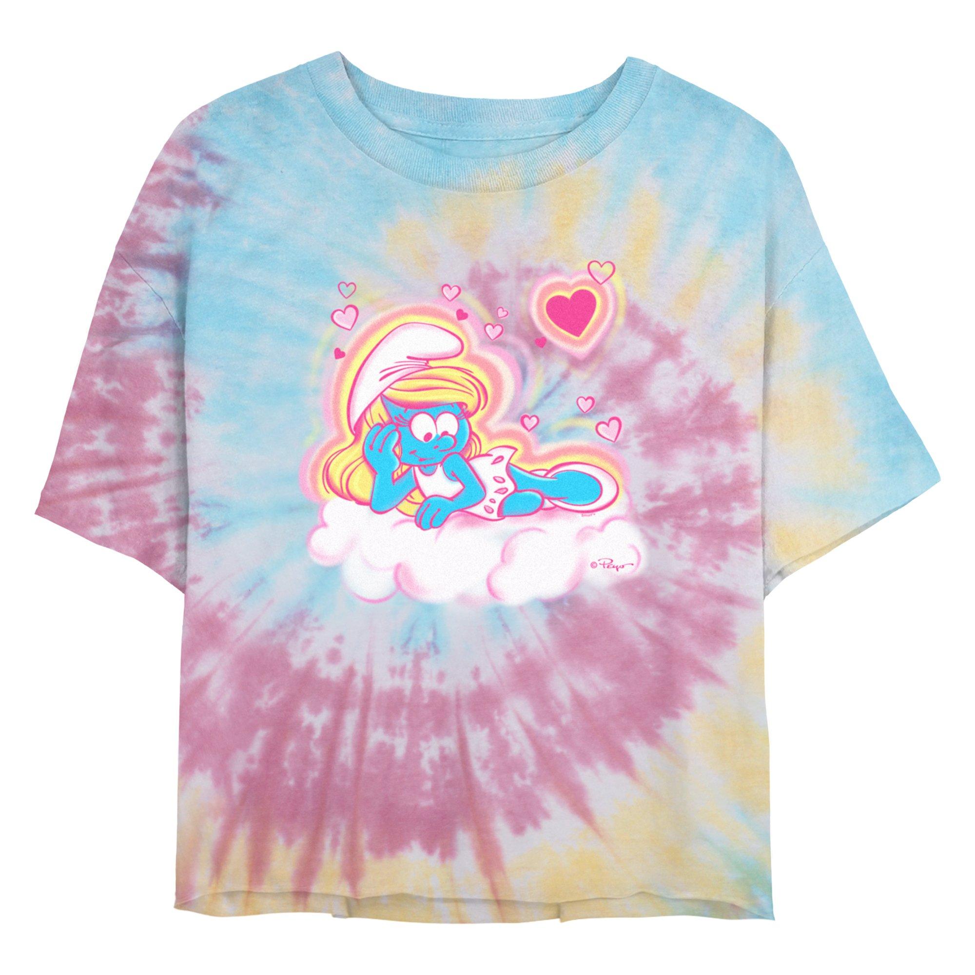 The Smurfs Smurfette Airbrush Hearts Girls Tie-Dye Crop T-Shirt, BLUPNKLY, hi-res