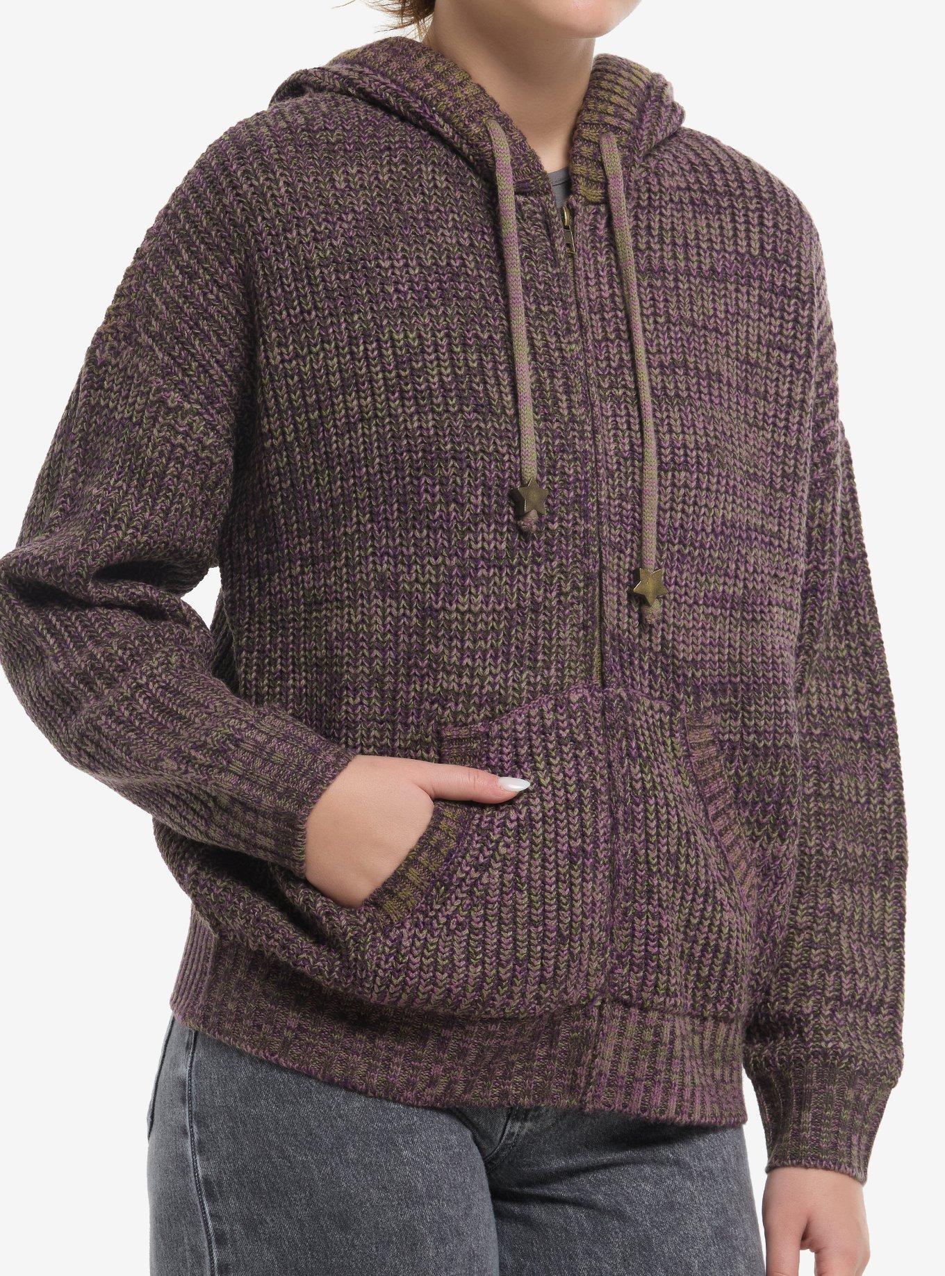 Social Collision Purple & Green Knit Girls Hoodie, , hi-res