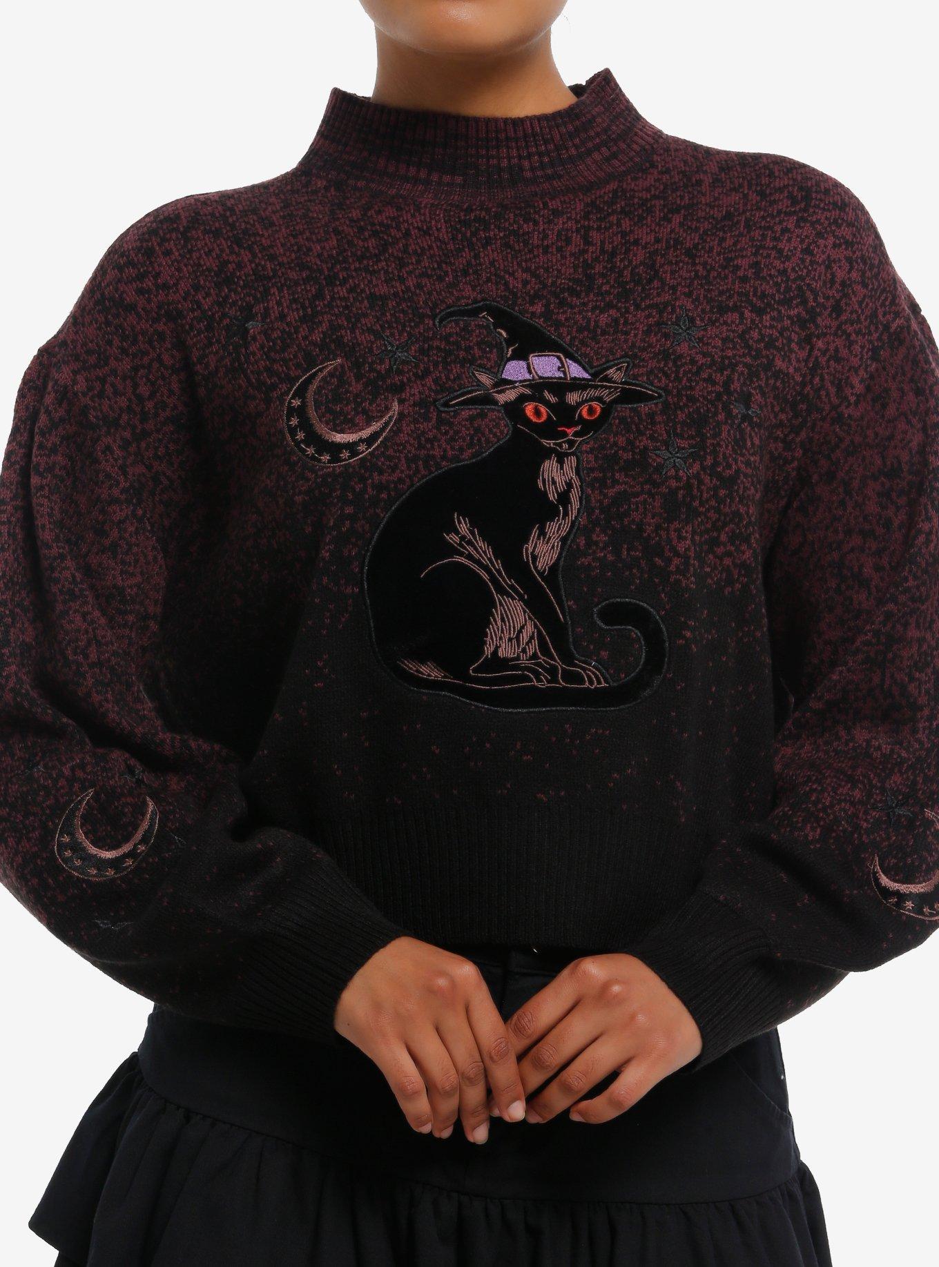 Cosmic Aura Witch Cat Gradient Mock Neck Girls Sweater, , hi-res
