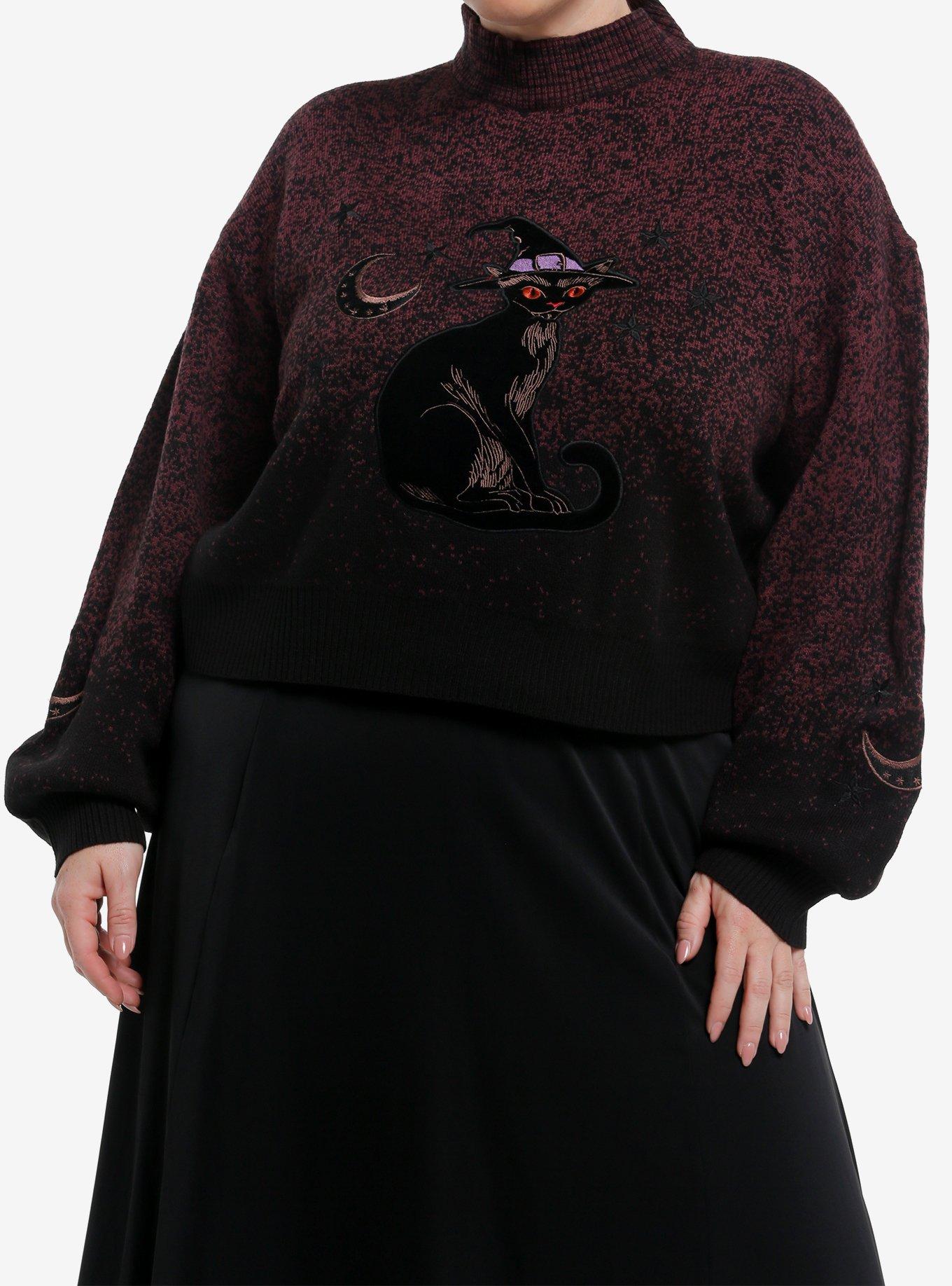 Cosmic Aura Witch Cat Gradient Mock Neck Girls Sweater Plus Size, , hi-res