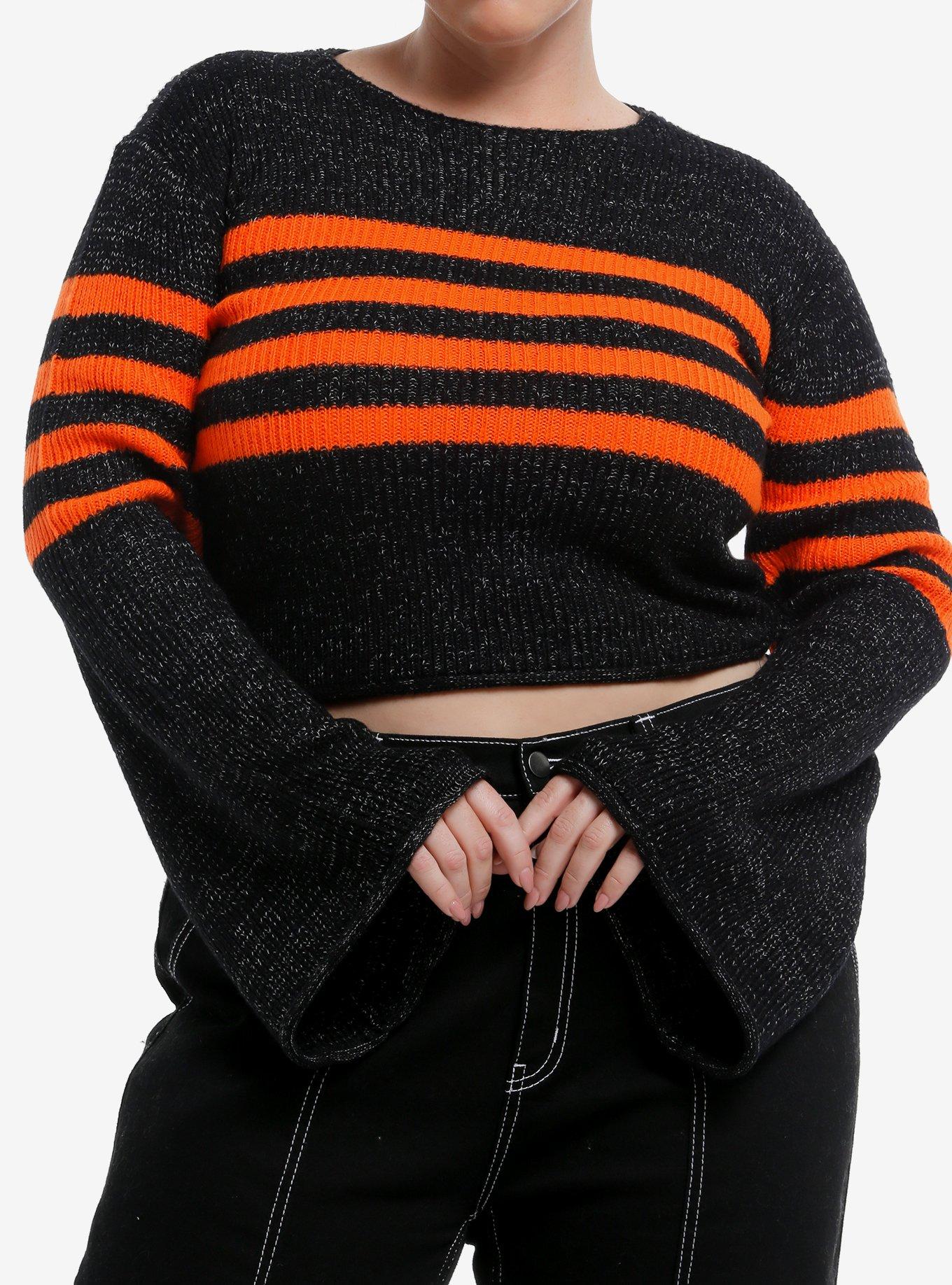 Orange & Black Peppered Knit Girls Crop Sweater Plus Size, , hi-res