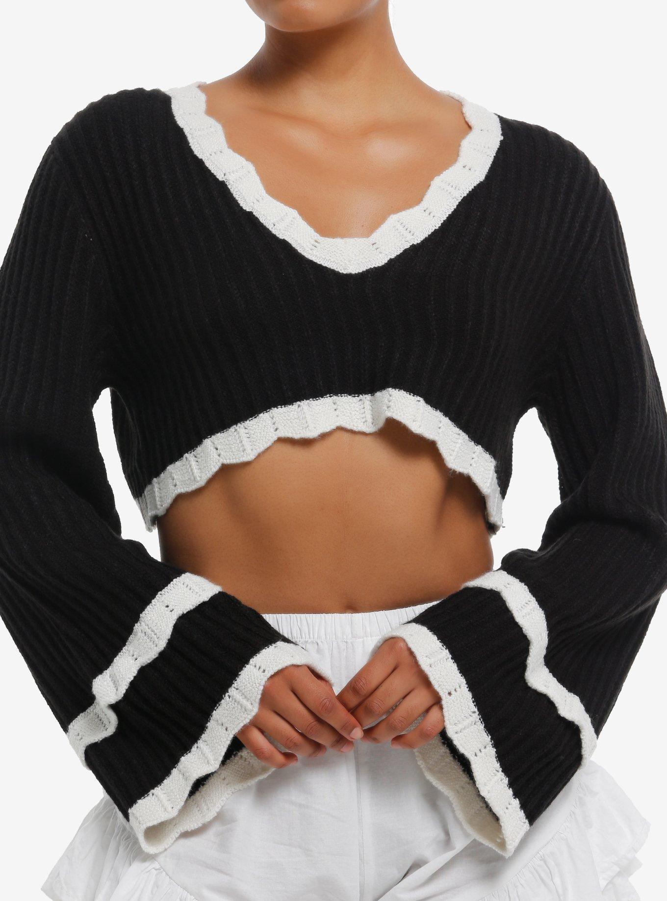 Cosmic Aura Black Knit White Eyelet Bolero Girls Crop Shrug, , hi-res