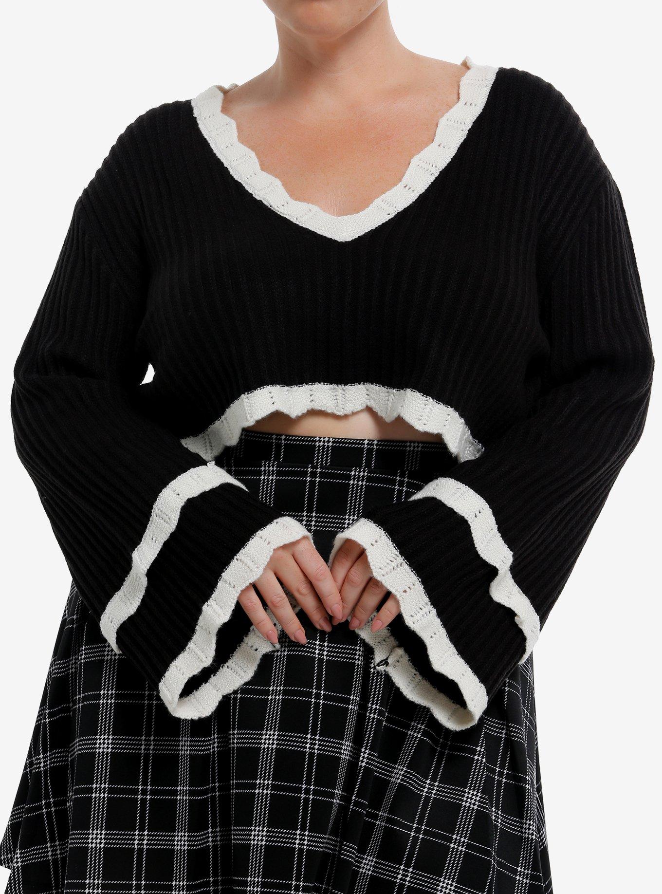 Cosmic Aura Black Knit White Eyelet Bolero Girls Crop Shrug Plus Size, , hi-res