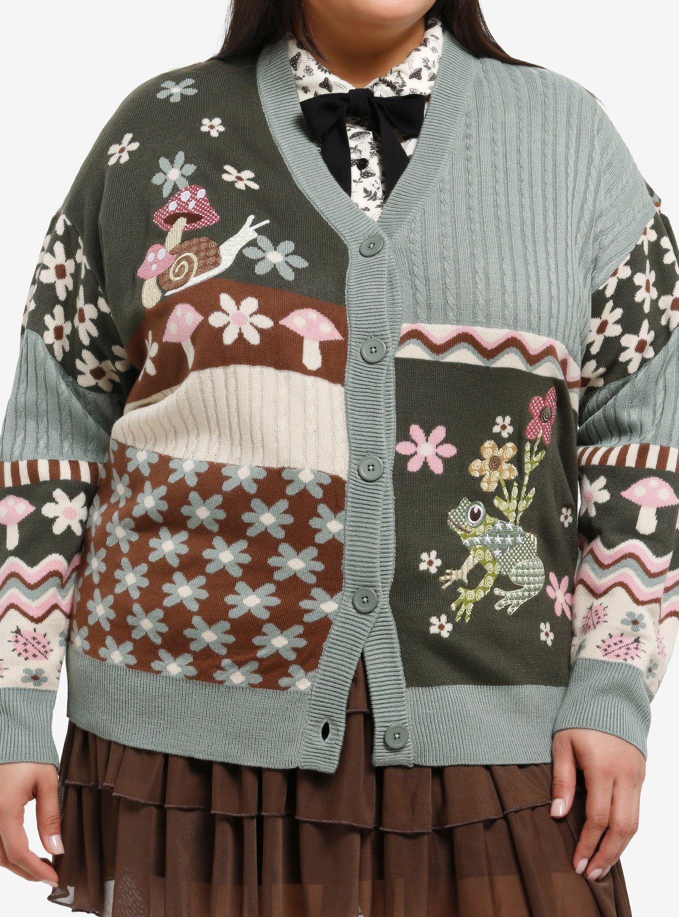 Thorn & Fable Frog & Snail Girls Patchwork Cardigan Plus Size