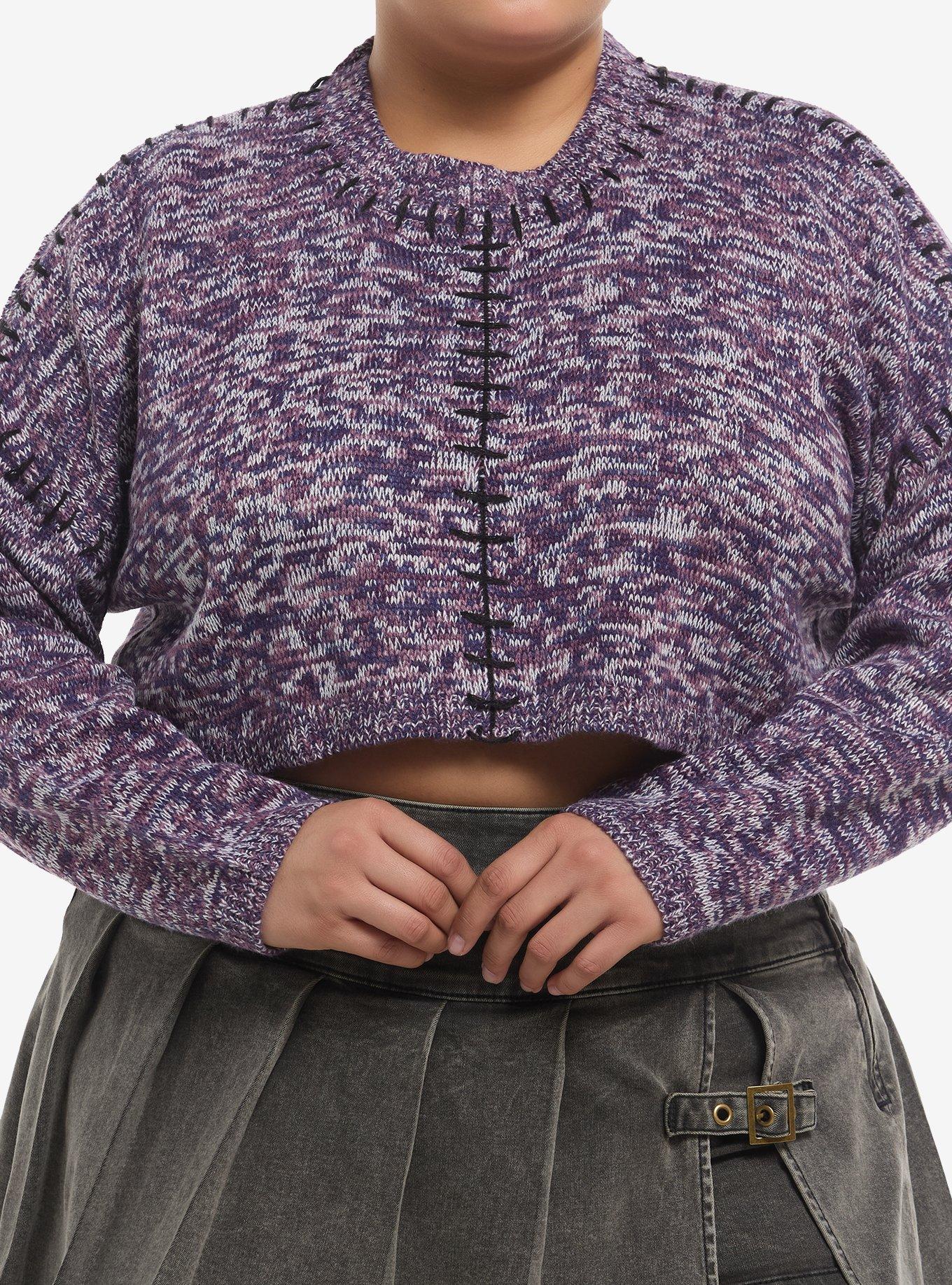 Purple Space-Dyed Girls Crop Sweater Plus Size, , hi-res