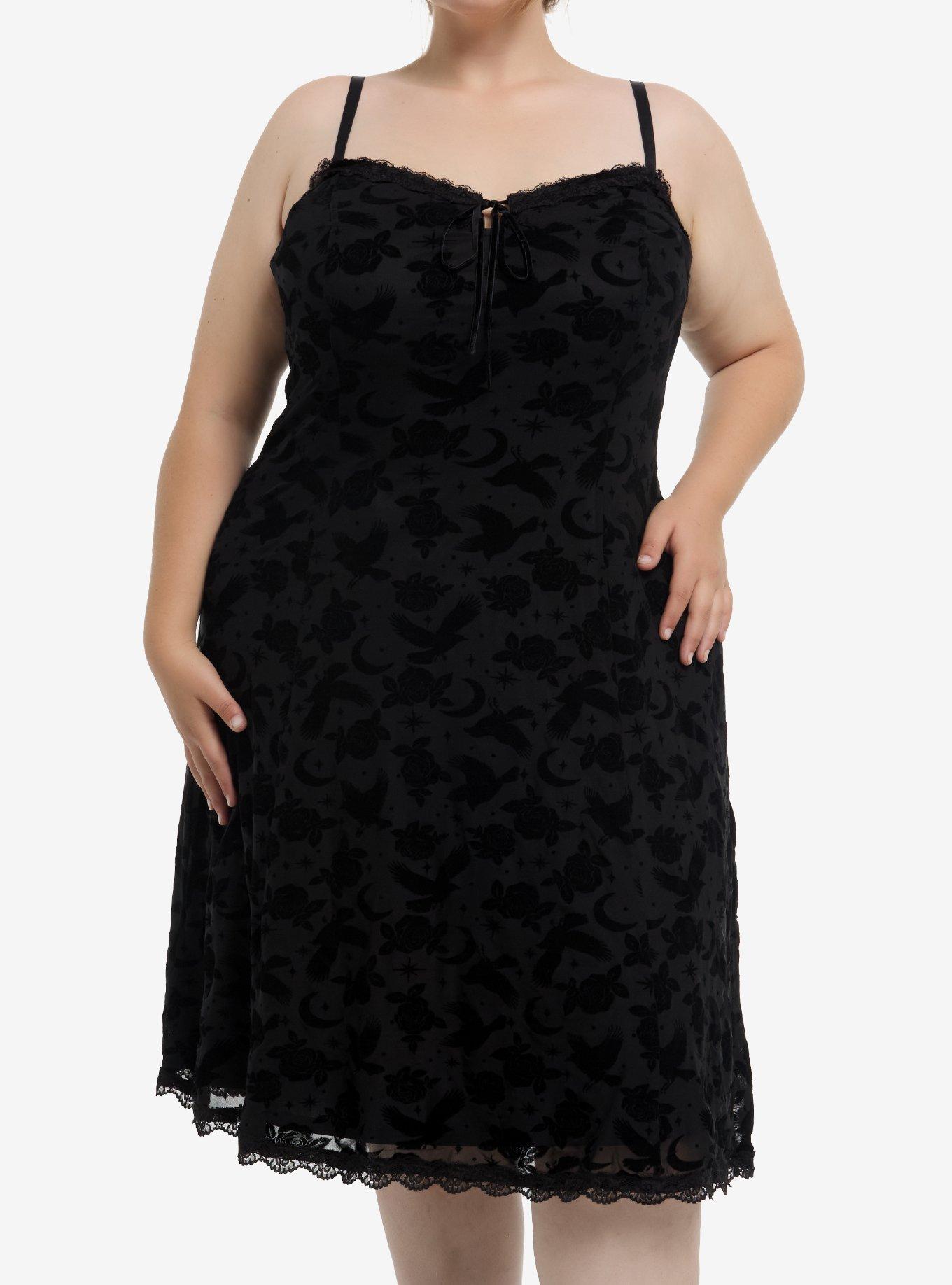 Cosmic Aura Dark Celestial Flocked Cami Dress Plus Size, , hi-res