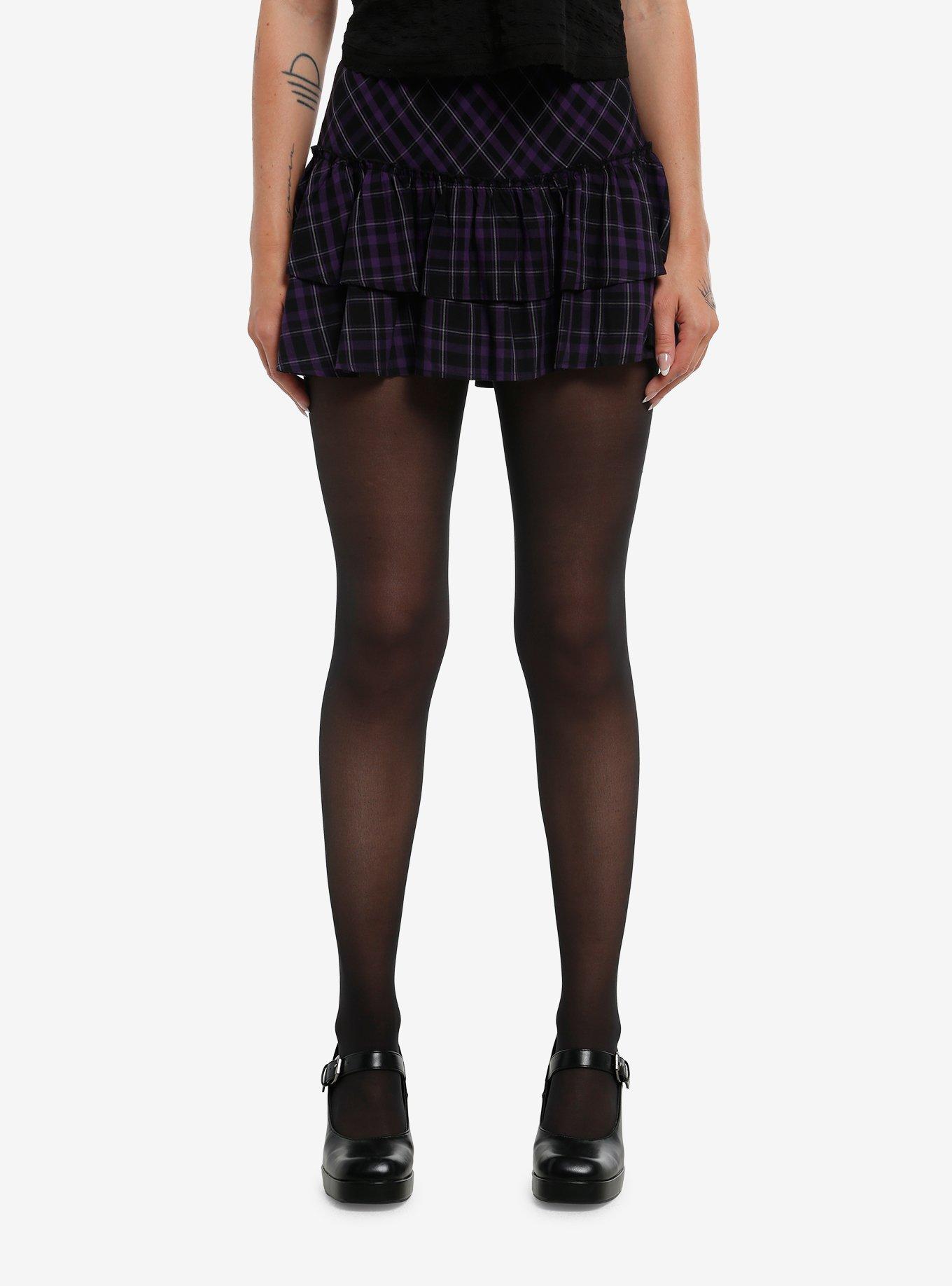 Purple & Black Plaid Tiered Mini Skirt, , hi-res