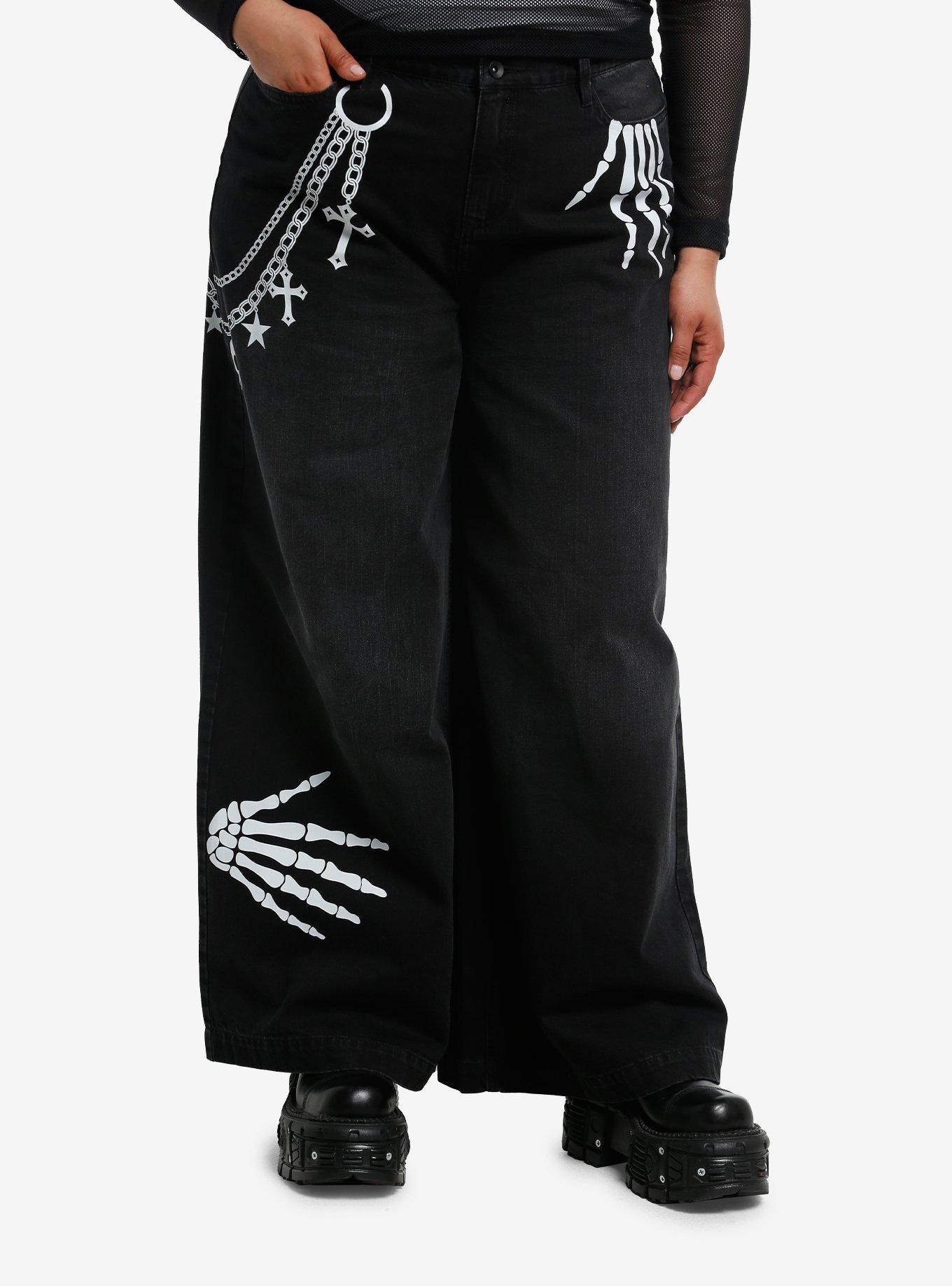 Skeleton Hands Black Wide Leg Jeans Plus Size, , hi-res