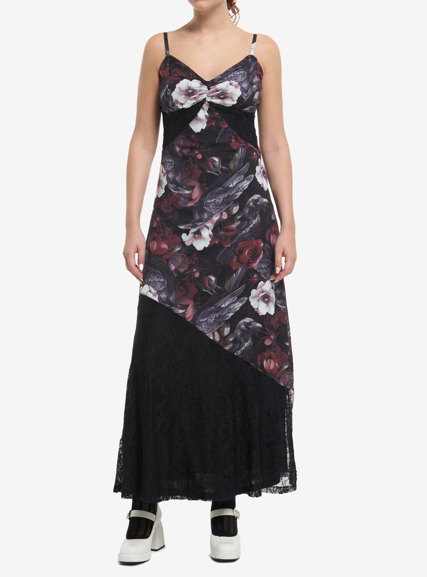 Cosmic Aura Crows & Flowers Lace Panel Maxi Dress, , hi-res