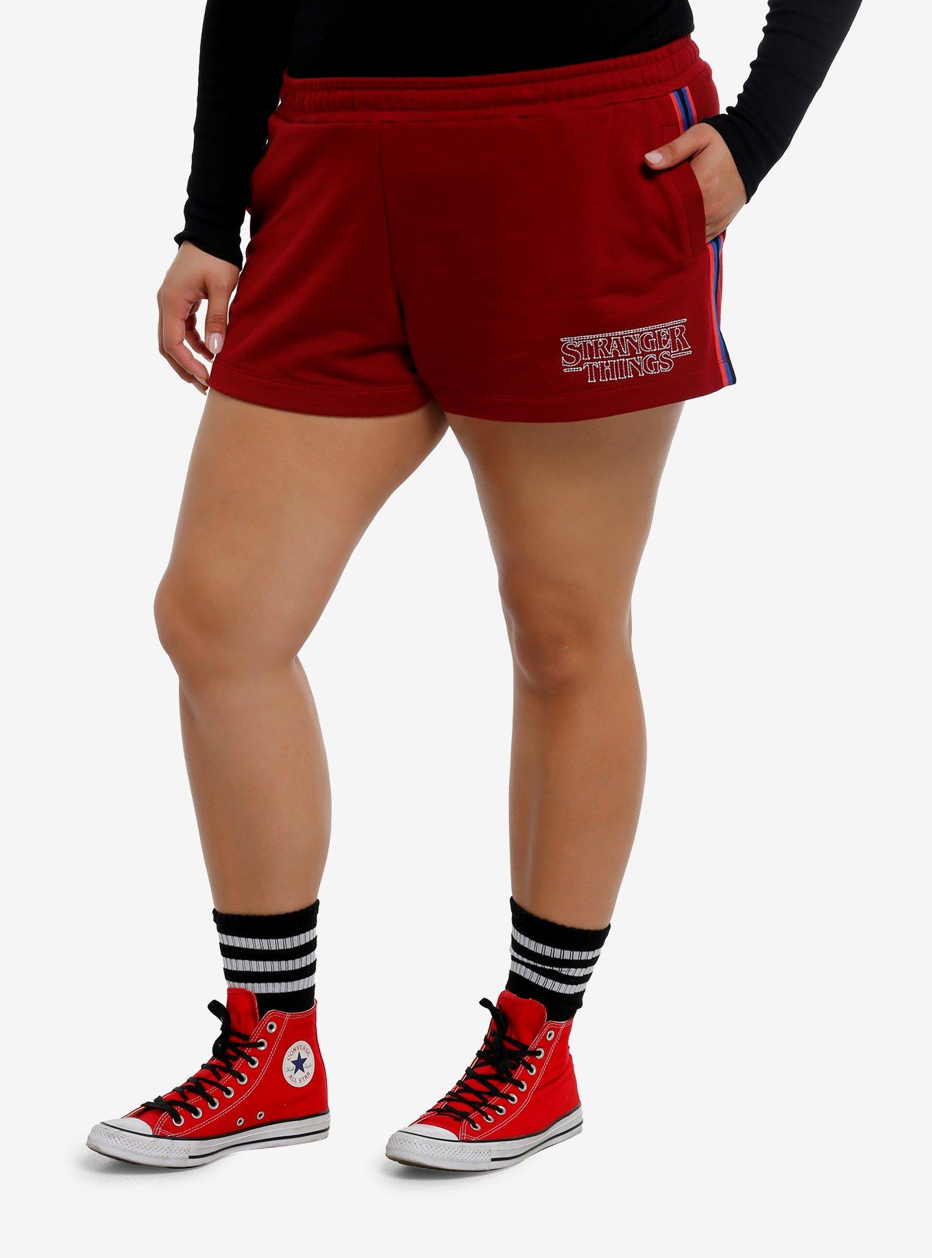 Stranger Things Logo Stripe Girls Lounge Shorts Plus Size, , hi-res