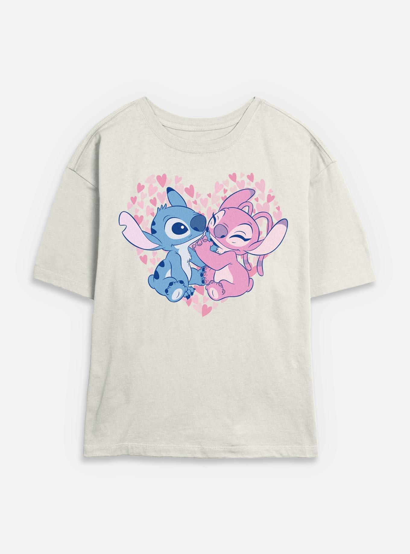 Disney Lilo & Stitch With Angel Heart Womens Skimmer T-Shirt, EGRET, hi-res
