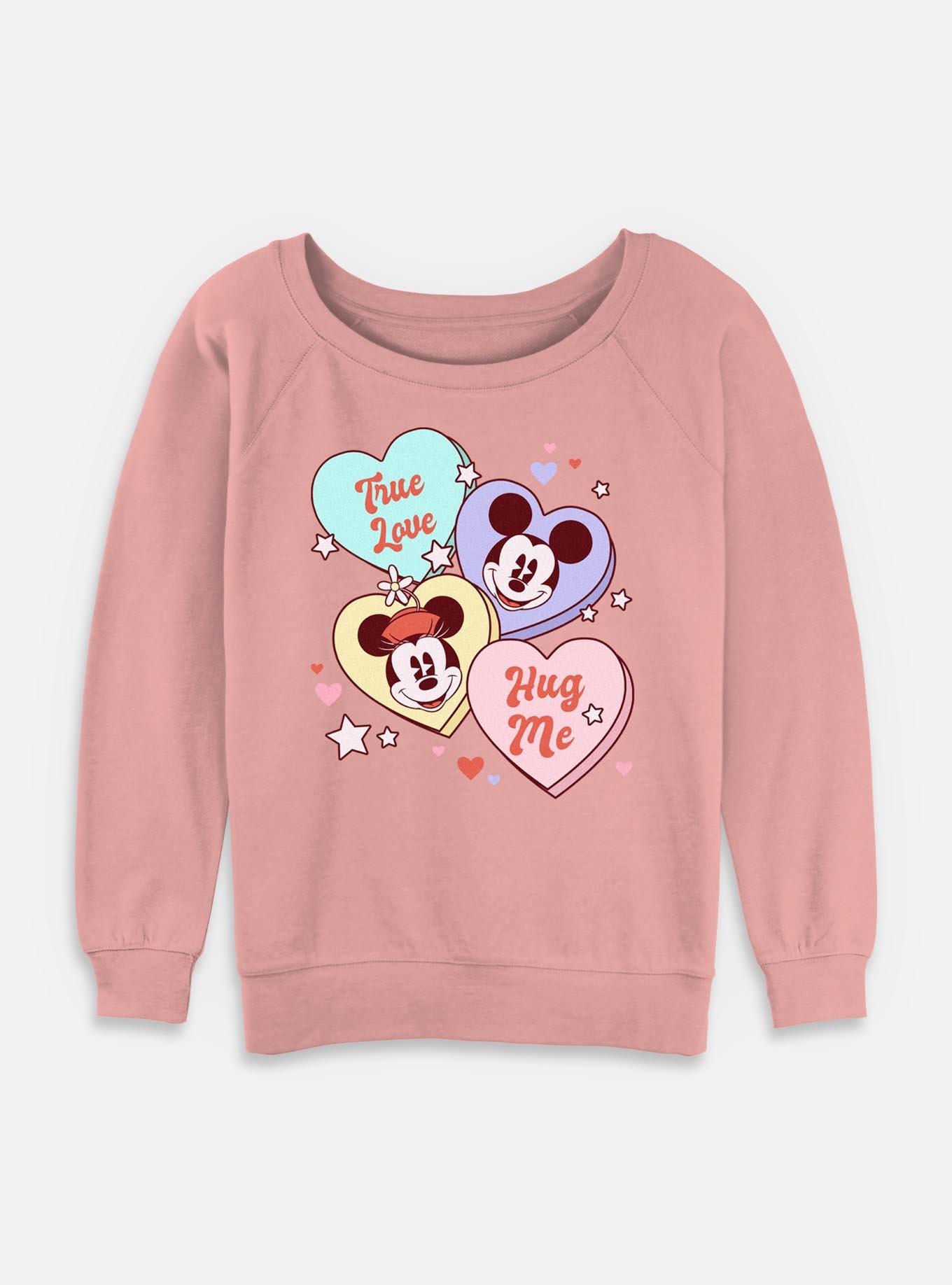 Disney Mickey Mouse & Minnie Sweet Candy Hearts Womens Slouchy Sweatshirt, , hi-res