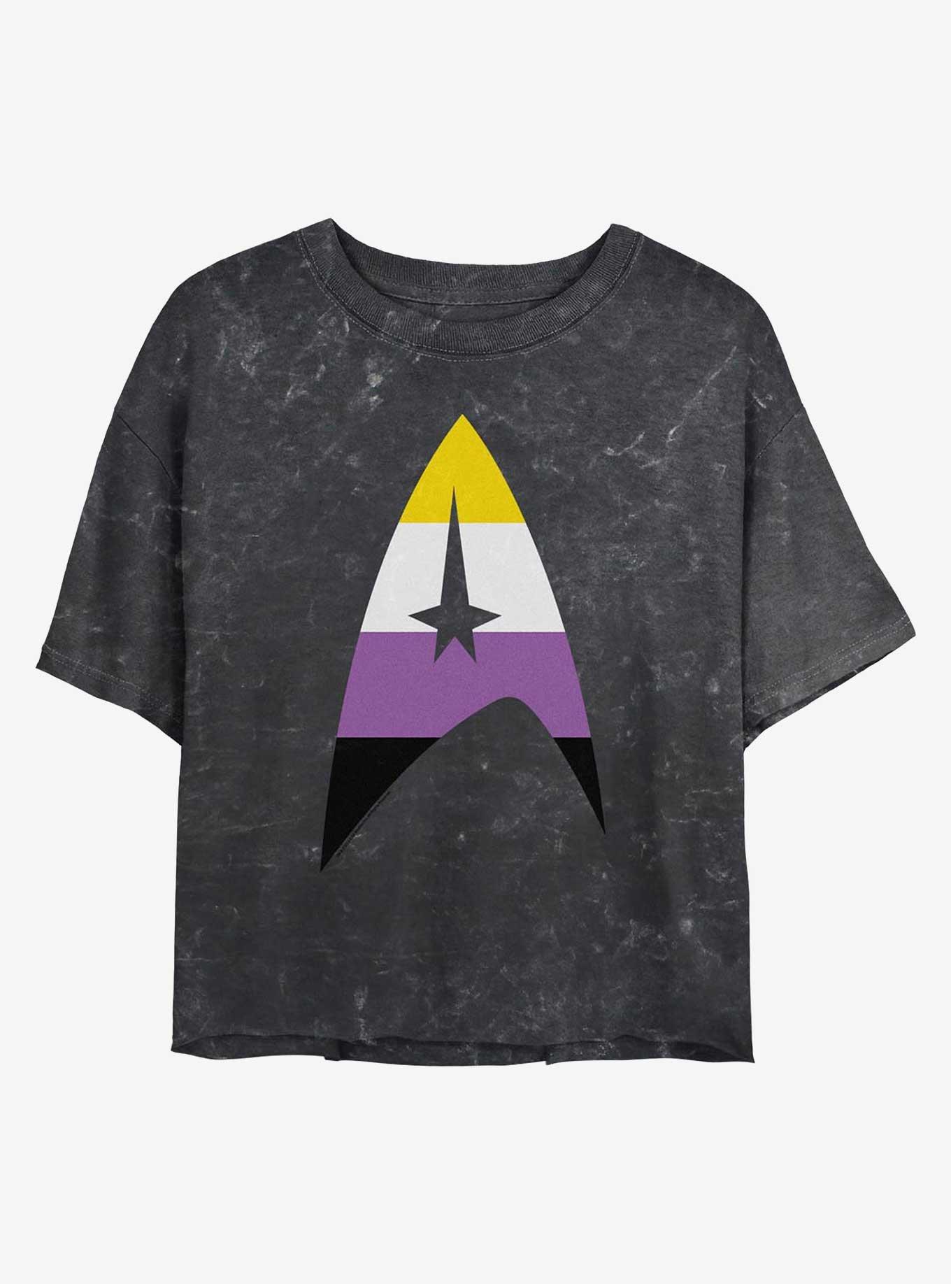 Star Trek Nonbinary Flag Logo Mineral Wash Crop T-Shirt, BLACK, hi-res