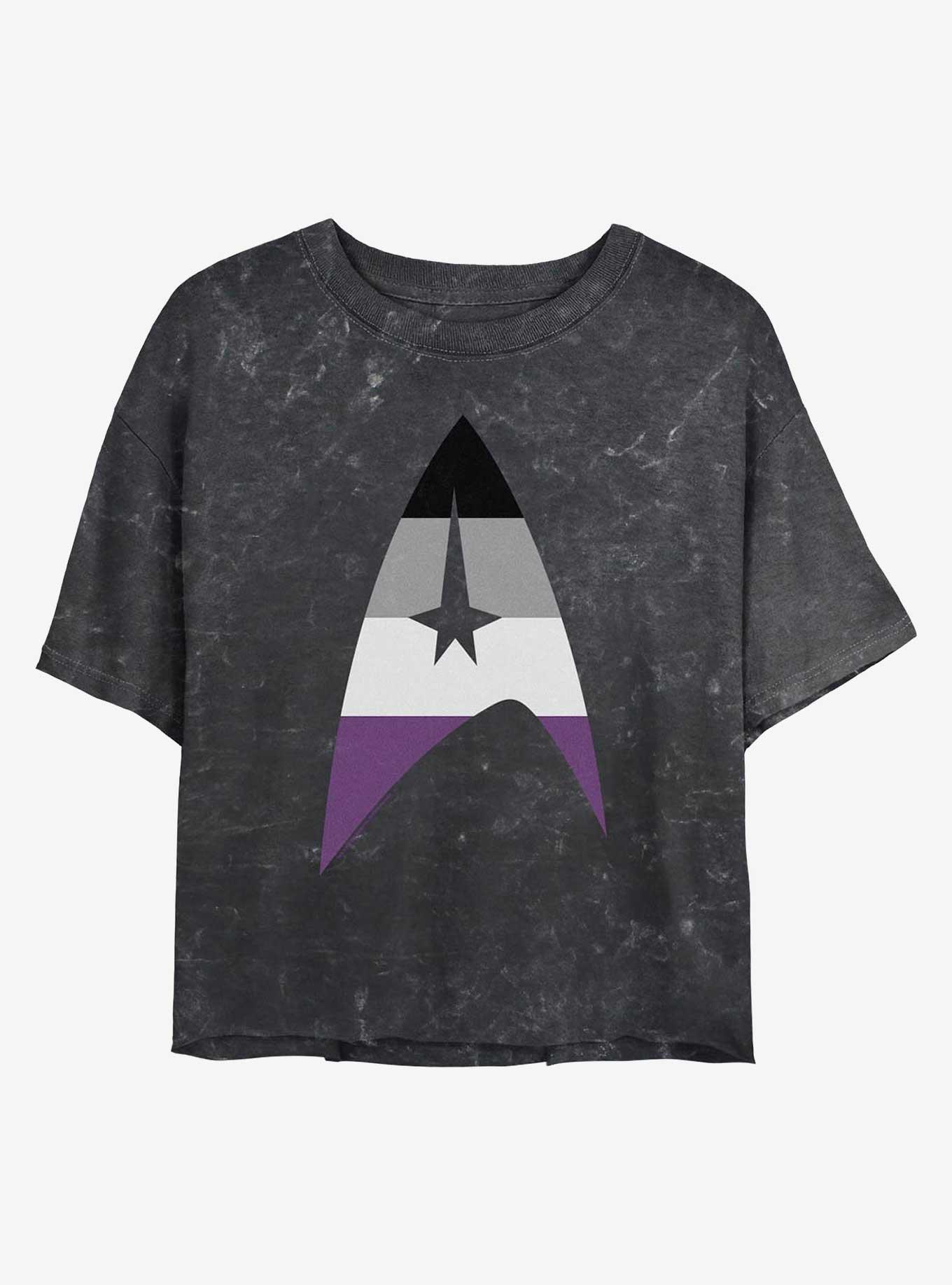 Star Trek Asexual Flag Logo Mineral Wash Crop T-Shirt, BLACK, hi-res