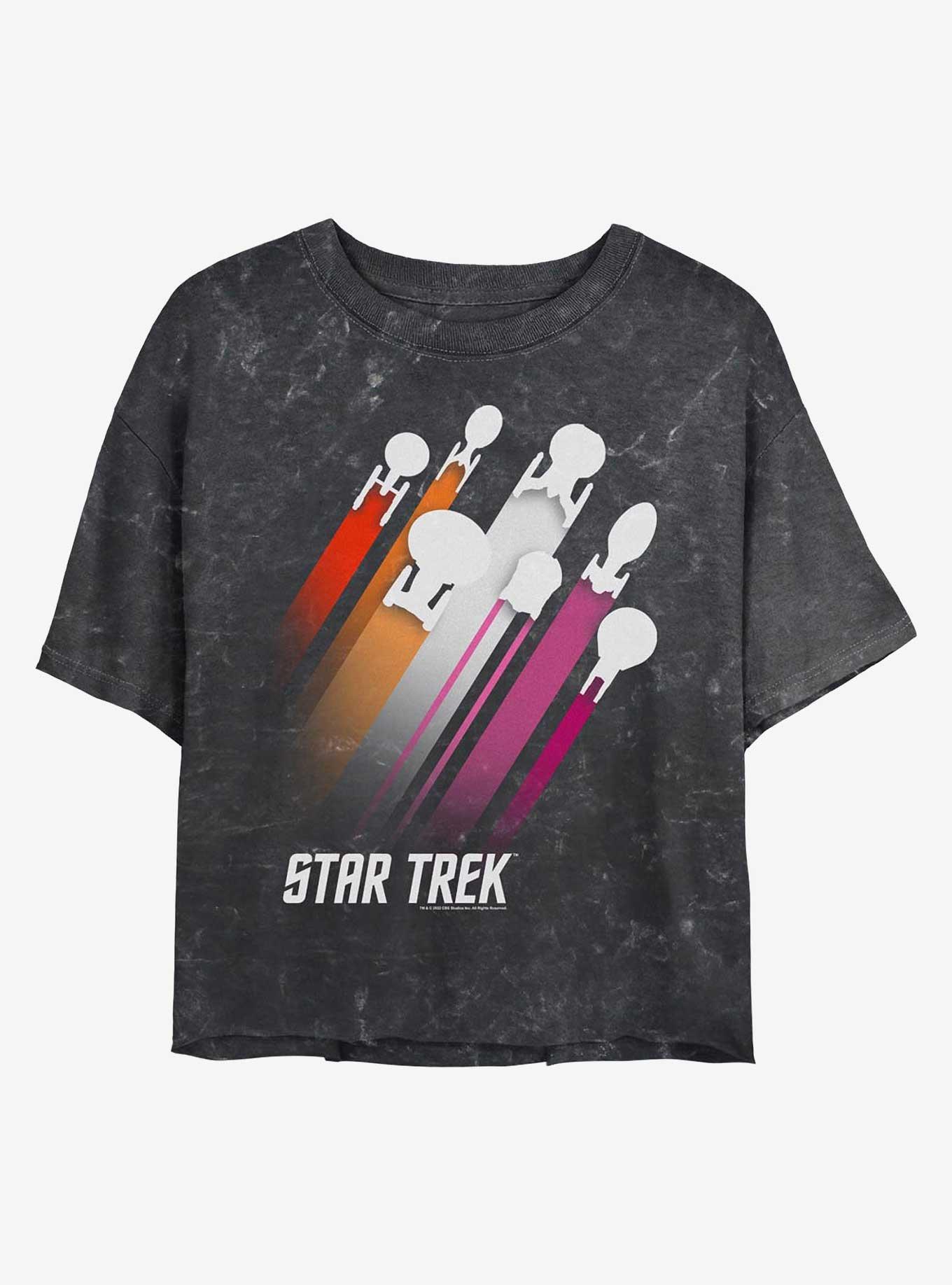 Star Trek Lesbian Pride Fleet Stripes Mineral Wash Crop T-Shirt, BLACK, hi-res