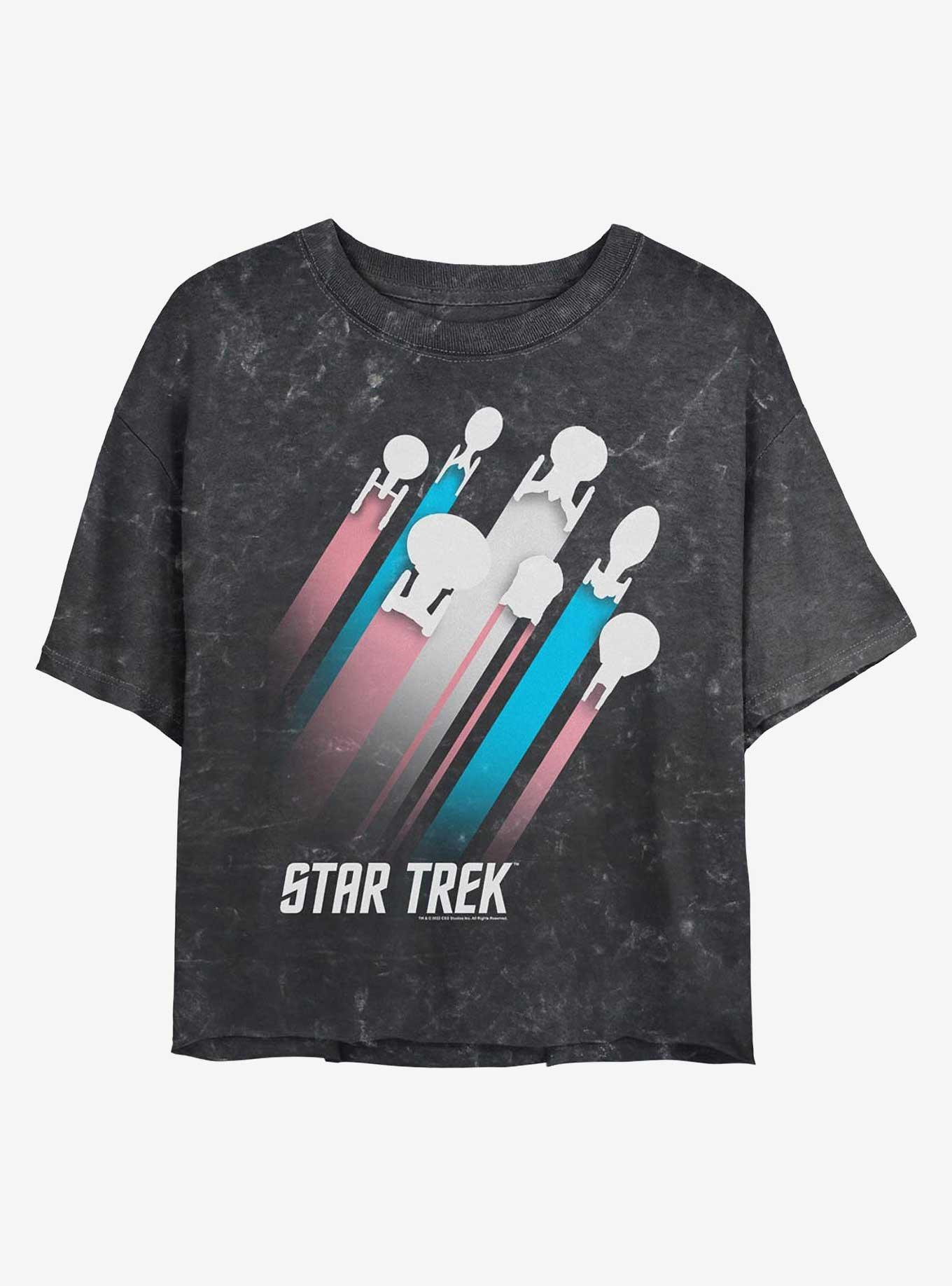 Star Trek Trans Pride Fleet Stripes Girls Mineral Wash Crop T-Shirt, BLACK, hi-res