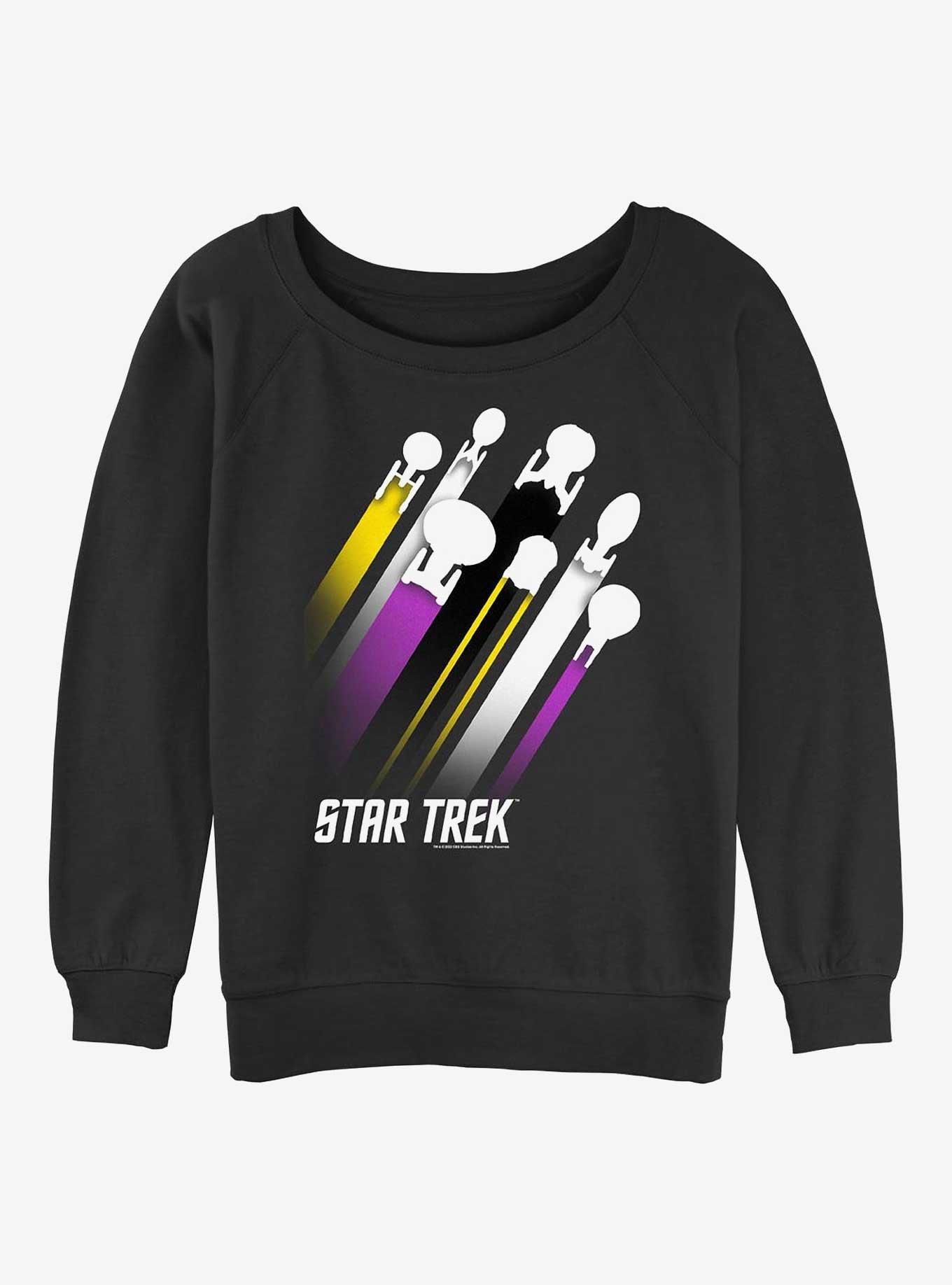 Star Trek Nonbinary Pride Fleet Stripes Girls Slouchy Sweatshirt, BLACK, hi-res