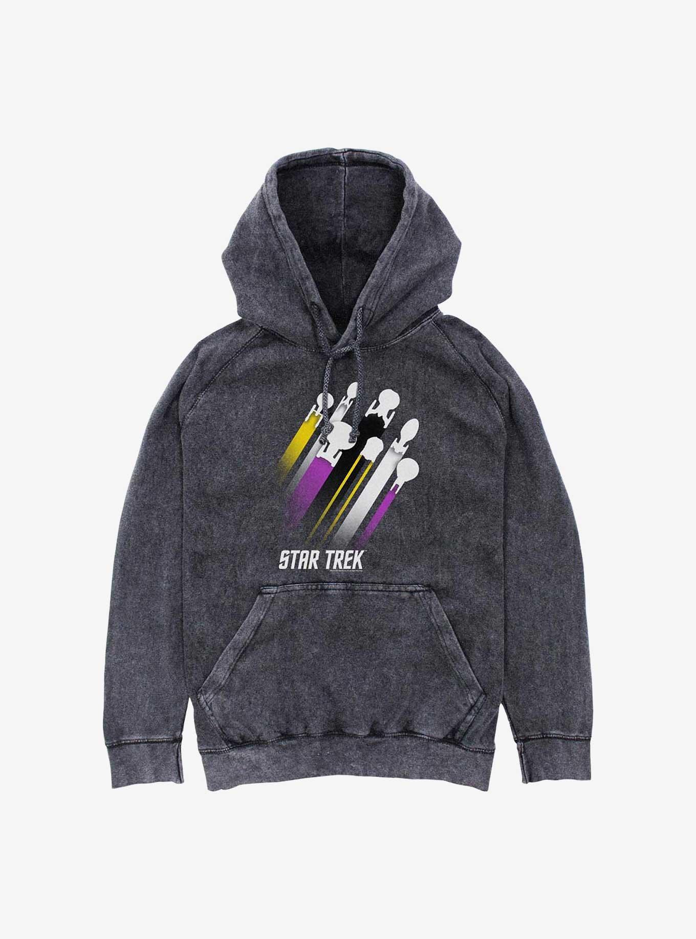 Star Trek Nonbinary Pride Fleet Stripes Mineral Wash Hoodie, BLACK, hi-res
