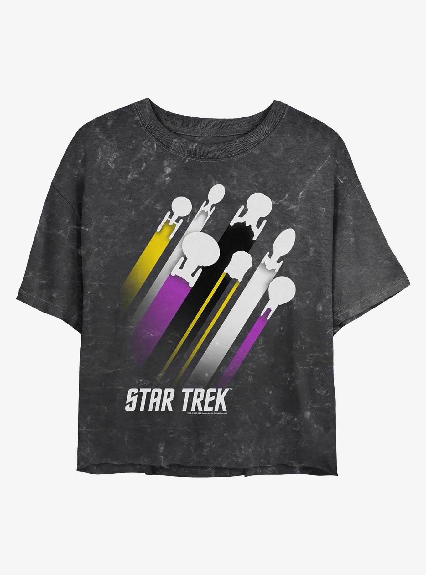 Star Trek Nonbinary Pride Fleet Stripes Mineral Wash Crop T-Shirt, BLACK, hi-res
