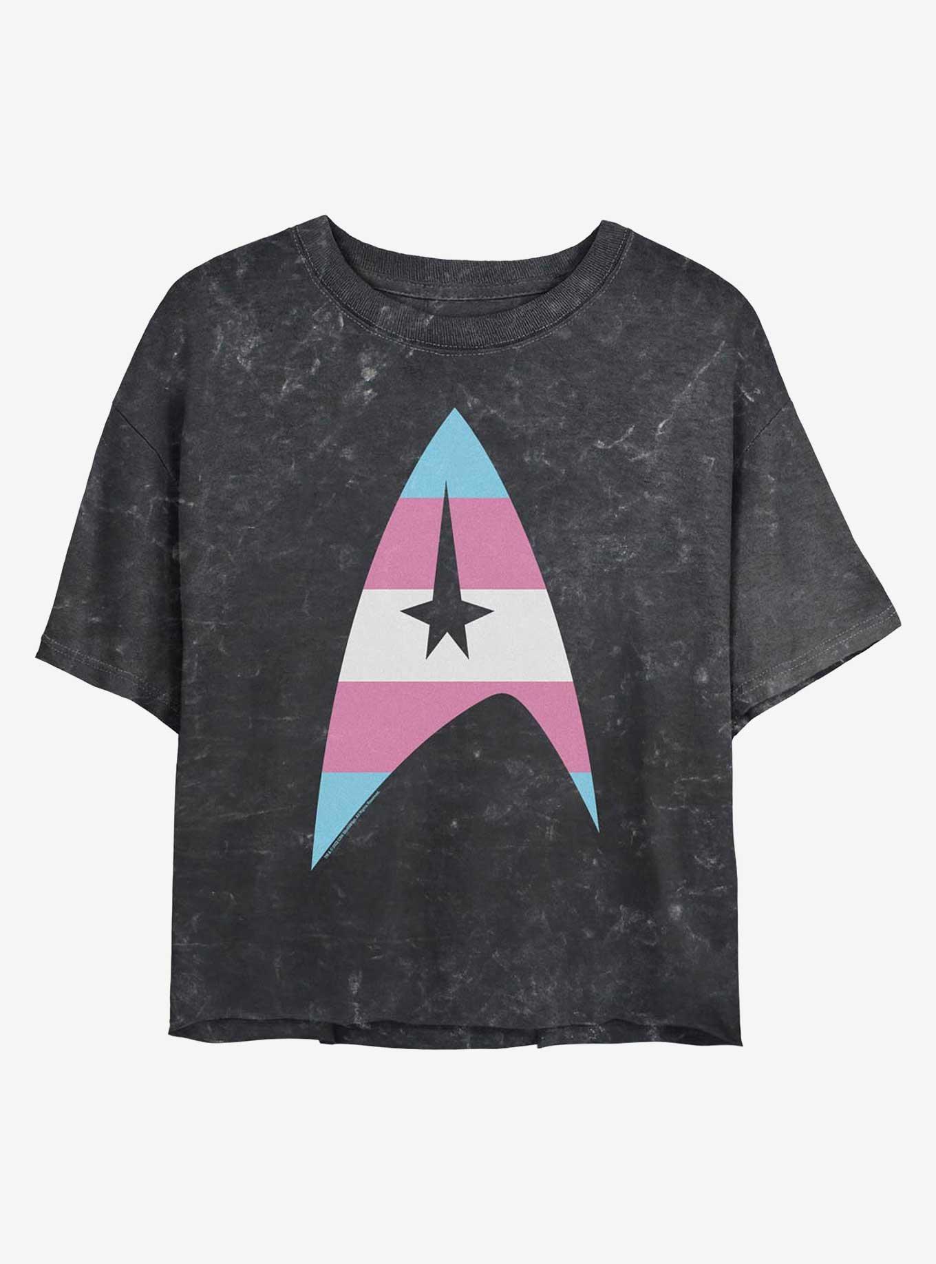 Star Trek Trans Flag Logo Girls Mineral Wash Crop T-Shirt, , hi-res