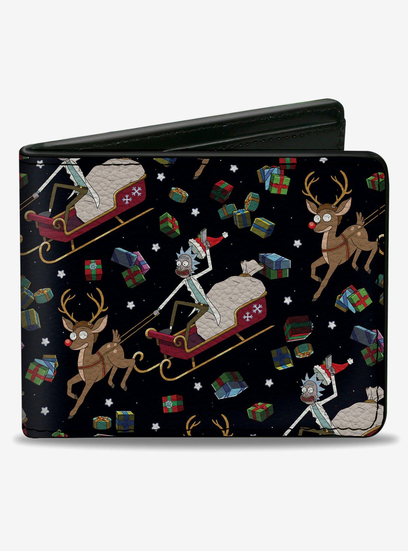 Rick and Morty Holiday Santa Rick Reindeer Sled Pose Collage Bifold Wallet, , hi-res