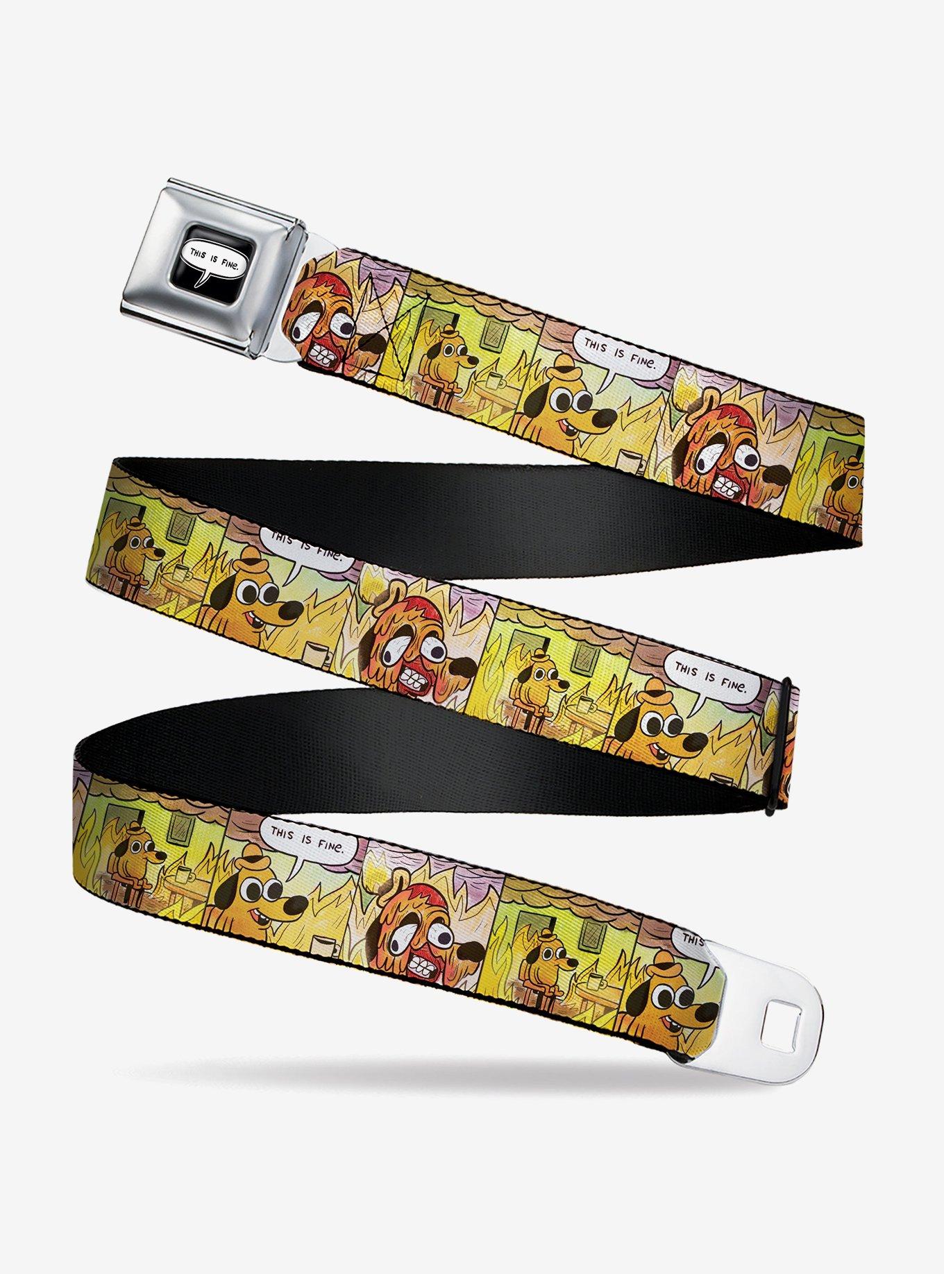 This Is Fine Question Hound Cafe Fire Comic Strip Seatbelt Buckle Belt, , hi-res