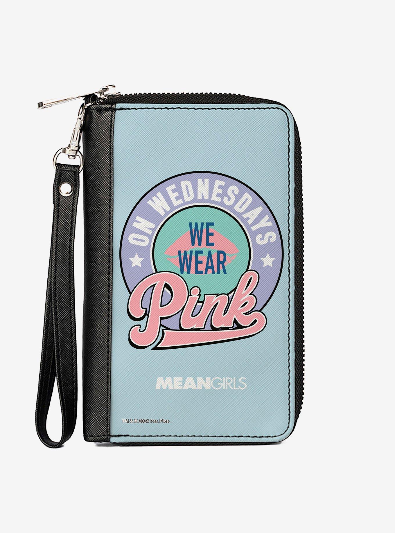Mean Girls On Wednesdays We Wear Pink Icon Zip Around Wallet, , hi-res