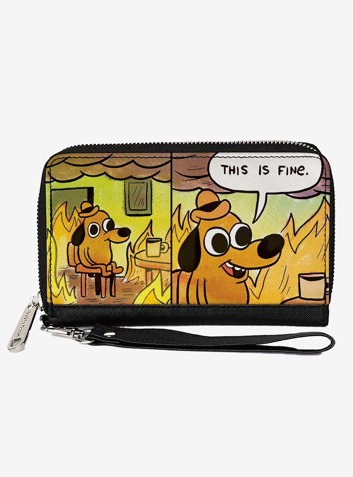This Is Fine Question Hound Cafe Fire Comic Strip Zip Around Wallet, , hi-res