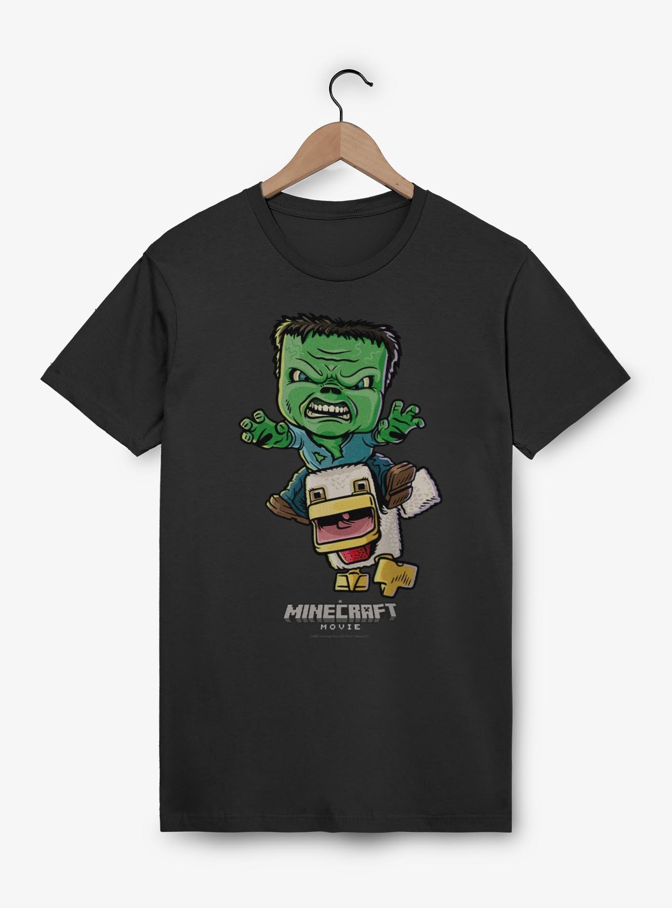 A Minecraft Movie Chicken Jockey Cartoon Style T-Shirt, BLACK, hi-res