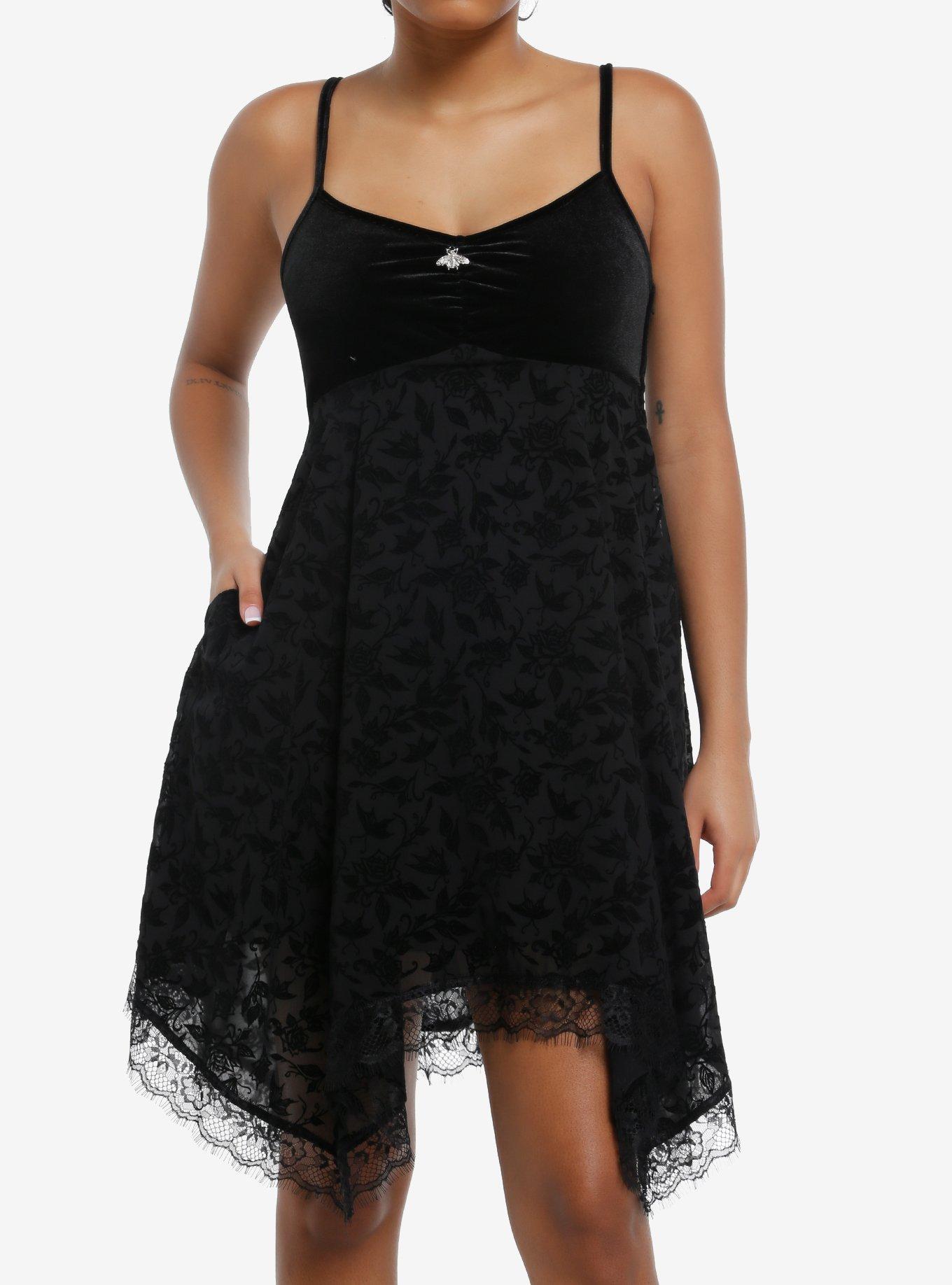 Perfume Closet ／ Camisole Flare Dress Cosmic Aura Floral Flocked Lace Hanky Hem Cami Dress | Hot Topic