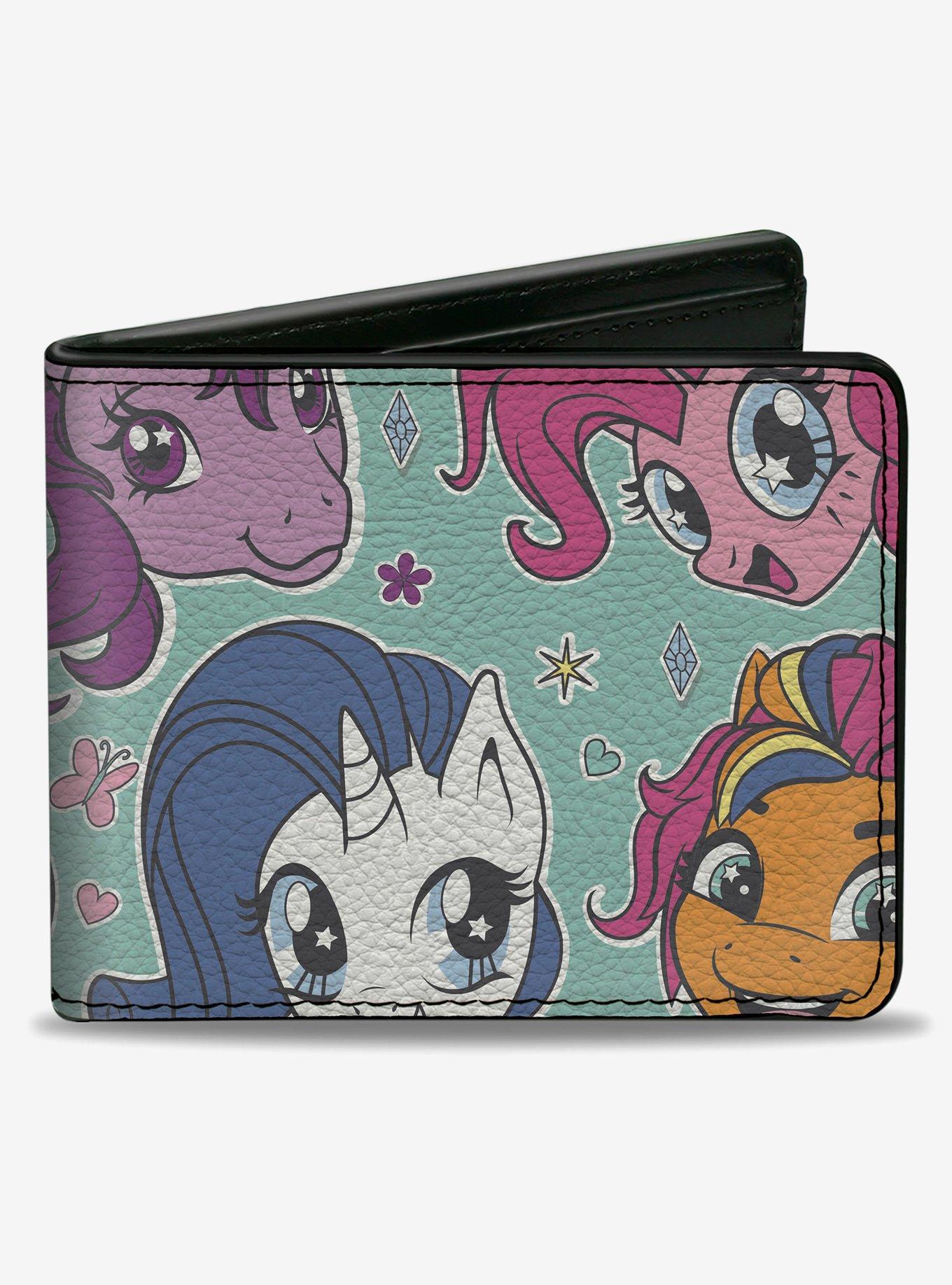 My Little Pony Faces Close Up and Cutie Marks Scattered Teal Bifold Wallet, , hi-res