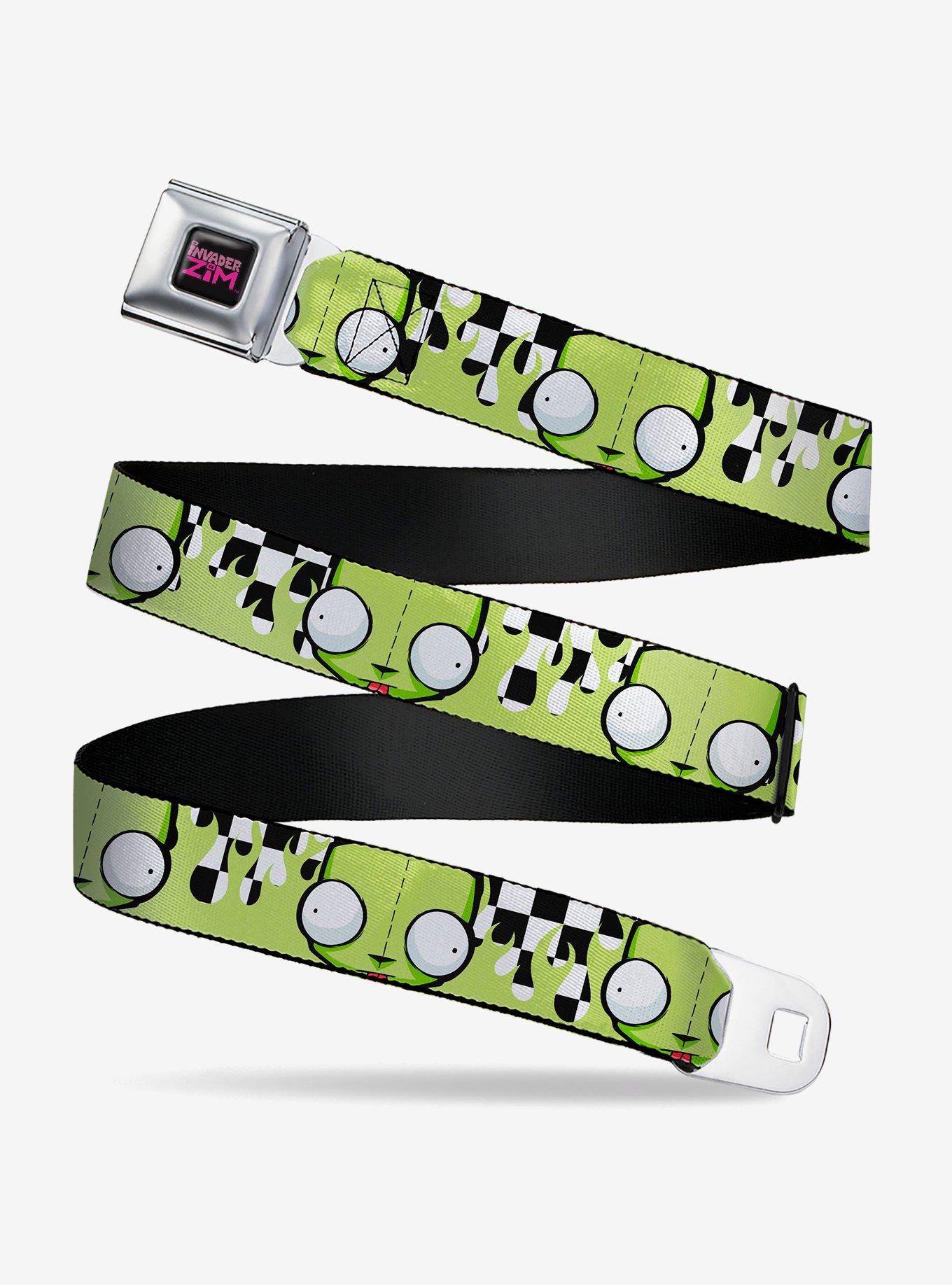 Invader Zim GIR Face and Checker Flames Seatbelt Buckle Belt, , hi-res