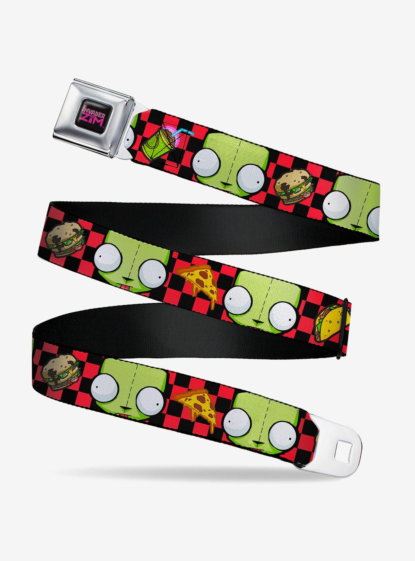 Invader Zim GIR Face and Food Icons Checker Seatbelt Buckle Belt, , hi-res