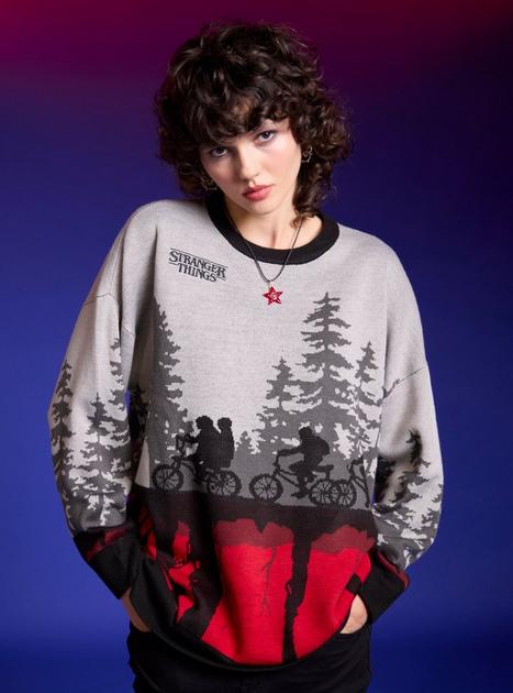 Stranger Things Hawkins & Upside Down Girls Intarsia Sweater | Hot