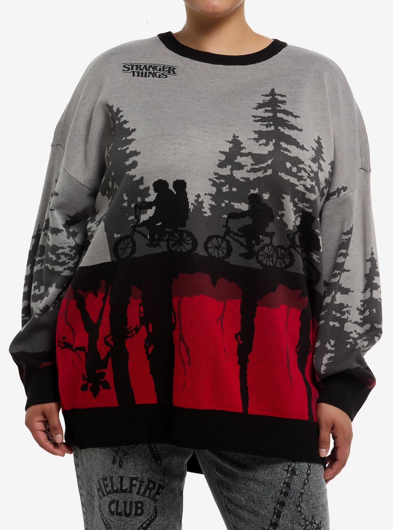 Stranger Things Hawkins & Upside Down Girls Intarsia Sweater Plus Size, , hi-res