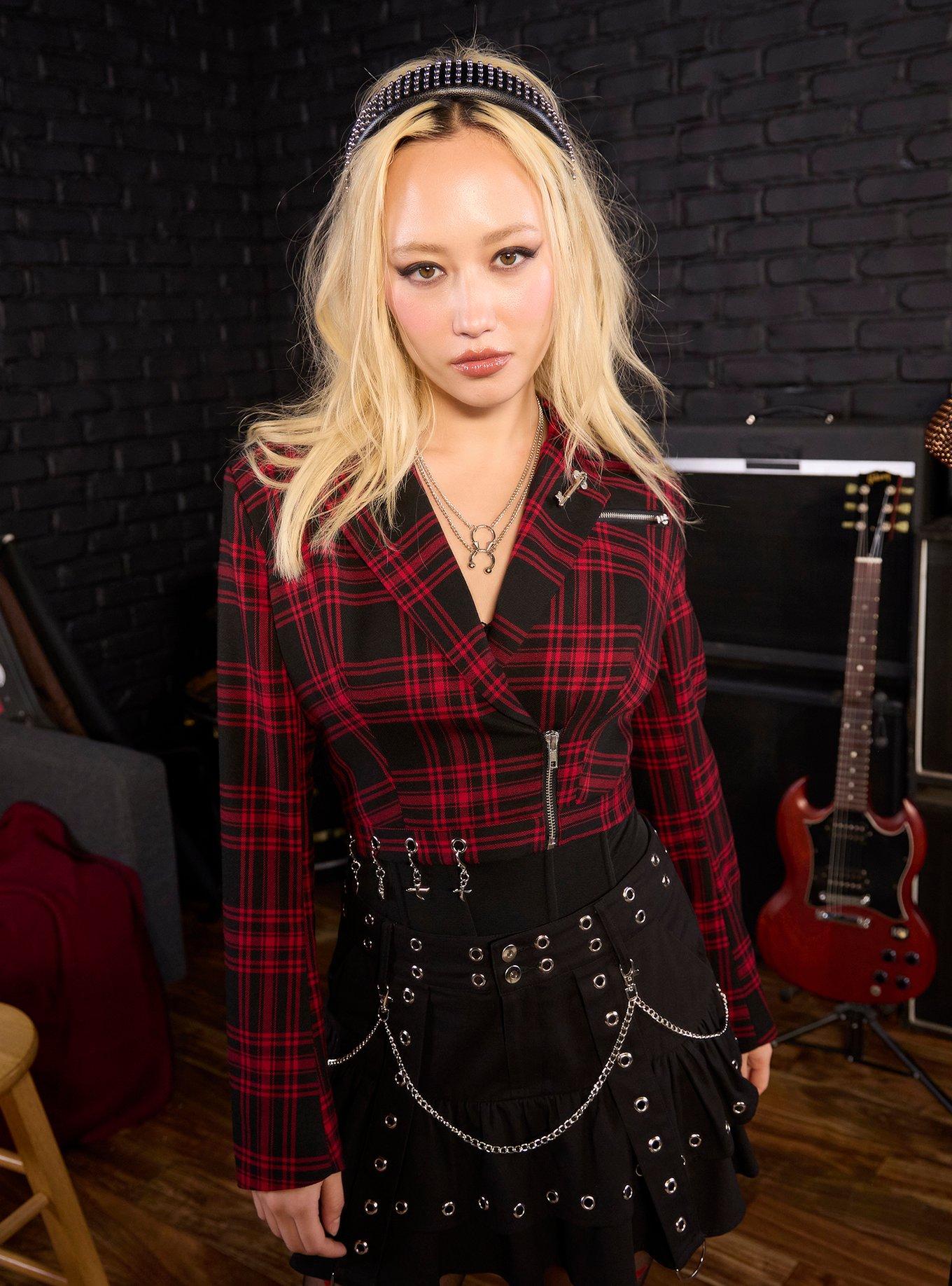 Nana Charms Plaid Girls Crop Blazer