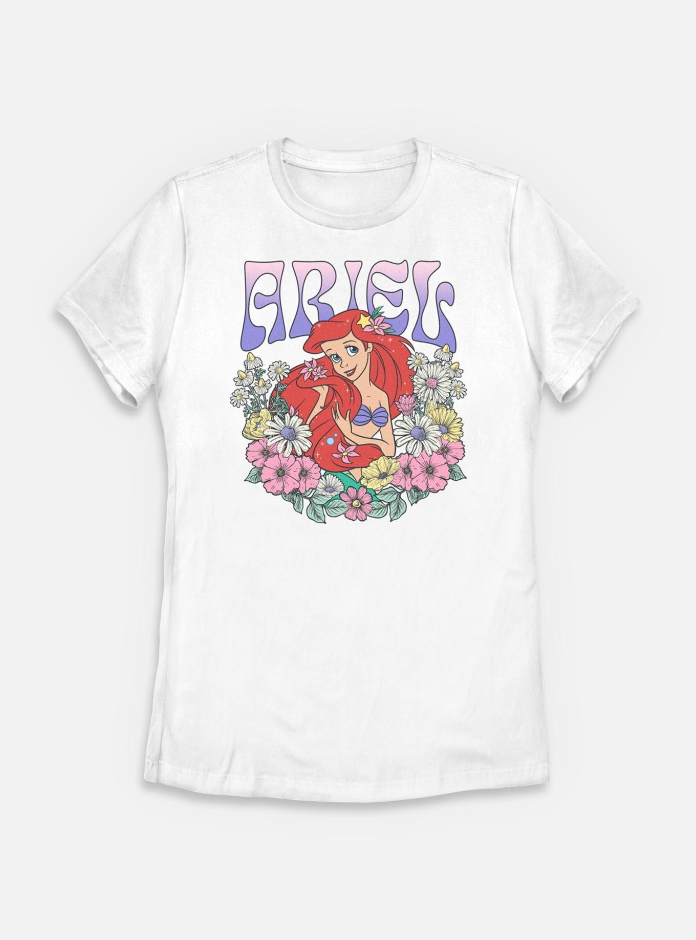 Disney Princesses Ariel Floral Wreath Womens T-Shirt, WHITE, hi-res
